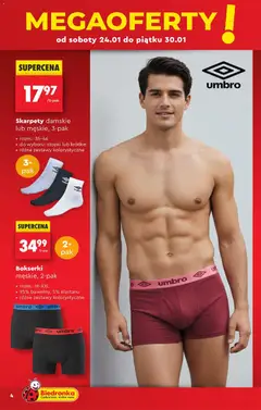 Pogląd oferty "Bokserki męskie, 2-pak, rozm.: M-XXL, 95% bawełny, 5% elastanu, różne zestawy kolorystyczne" - ważna od 24.01.2026 | Strona: 6 | Produkty: Skarpety, Bokserki, Skarpety damskie