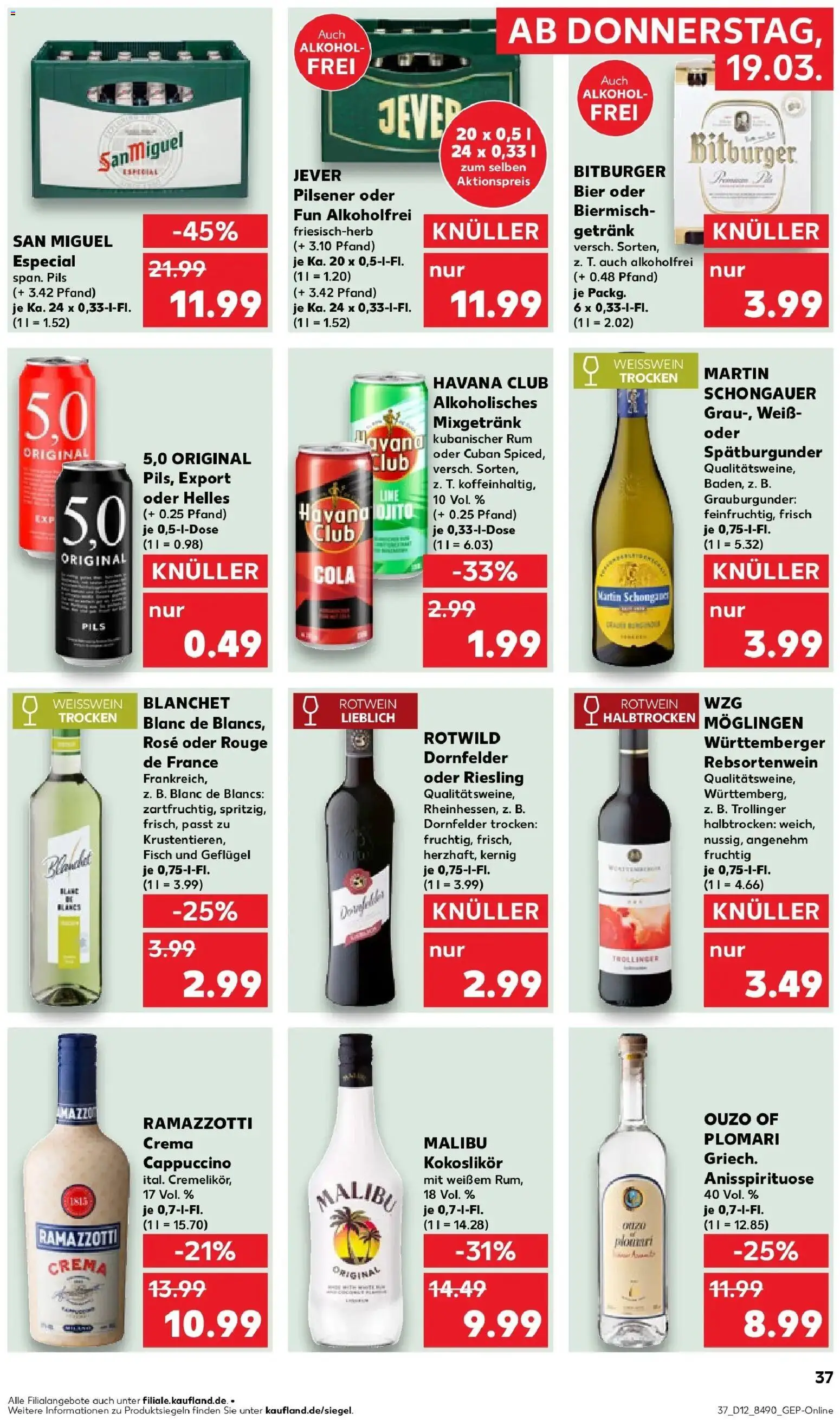 Kaufland Prospekt Bad Säckingen	 – gültig ab 19.03.2026 | Seite: 37 | Produkte: Rotwein, Rum, Pils, Rouge