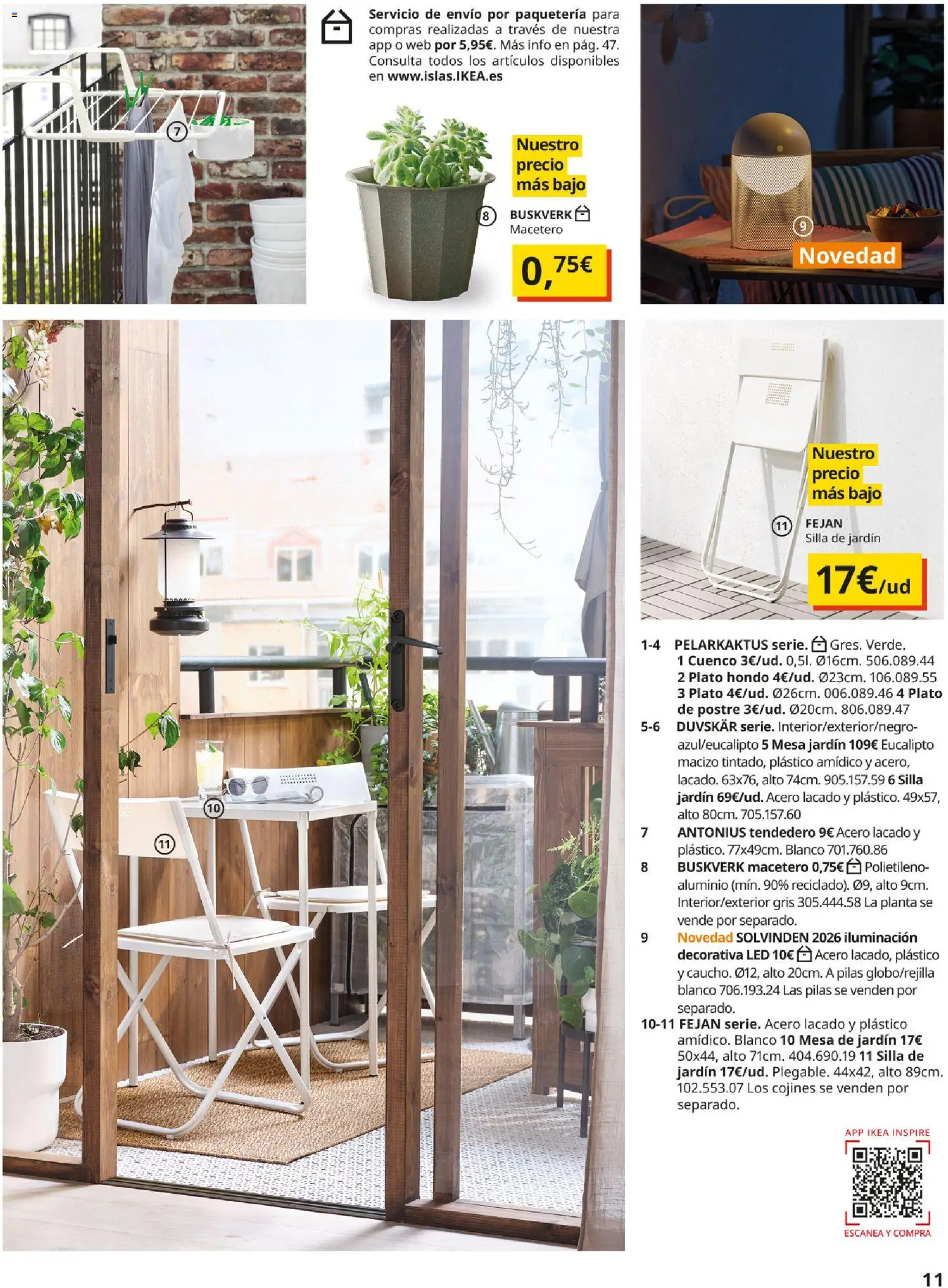 Catálogo IKEA Muebles de exterior │ válido desde el 17.12.2025 | Página: 11 | Productos: Tendedero, Macetero, Galette de chaise, Mesa