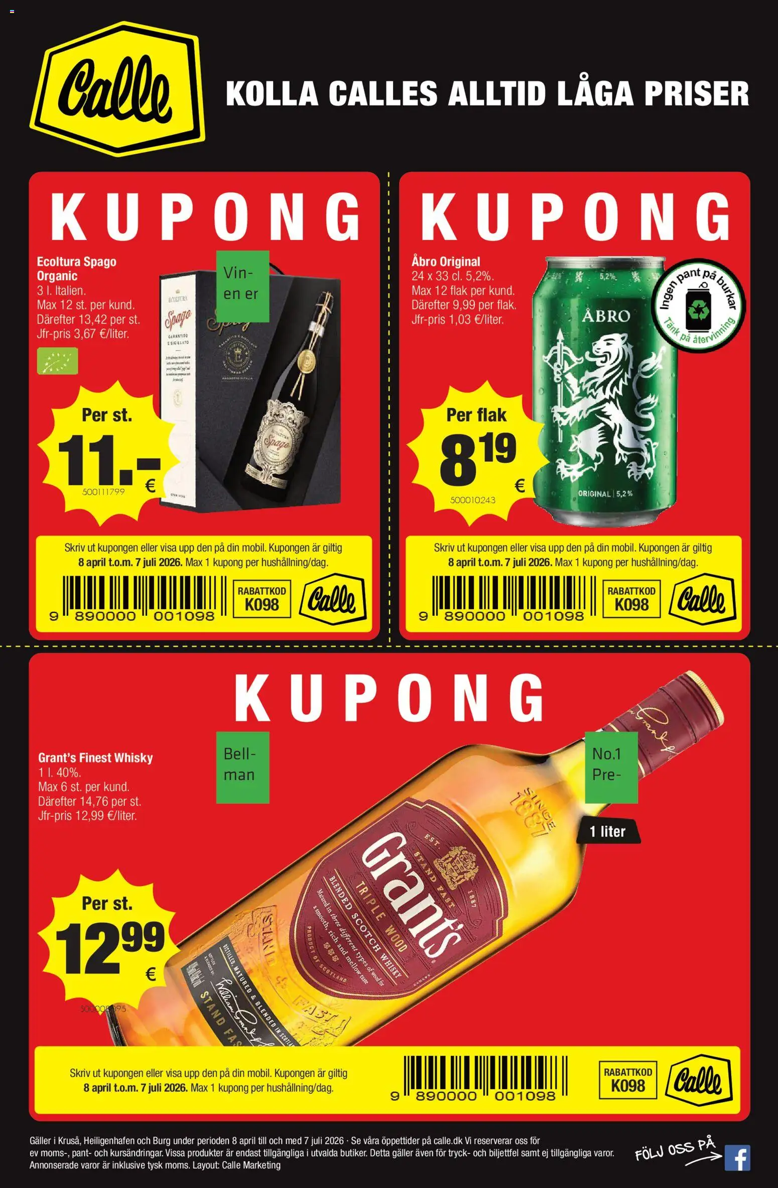 Calle tilbudsavis – gyldig fra 08.04.2026 | Side: 1 | Produkter: Vin, Whisky
