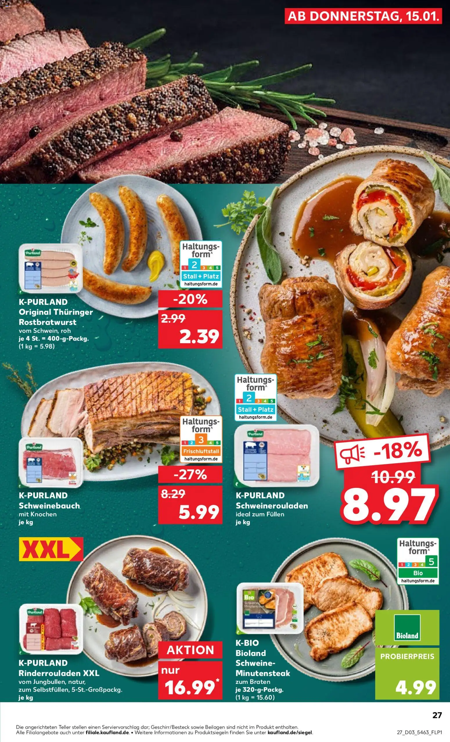 Kaufland prospekt Hamburg	 – gültig ab 15.01.2026 | Seite: 27 | Produkte: Rinderrouladen, Schweinebauch, Steak
