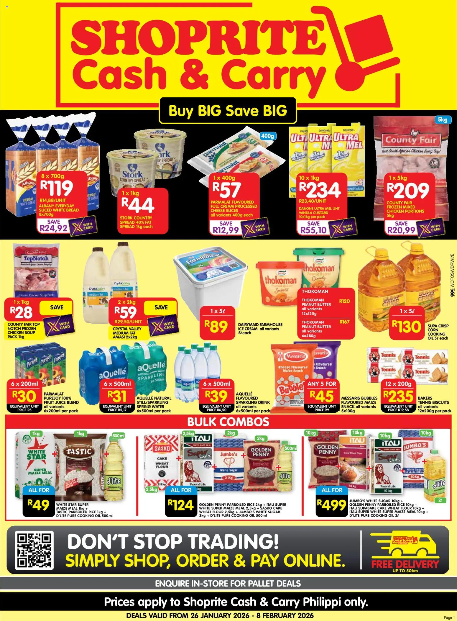 New Shoprite catalogue – valid from 26.01.2026 | Page: 1 | Products: Cheese, Biscuits, Rice, Water