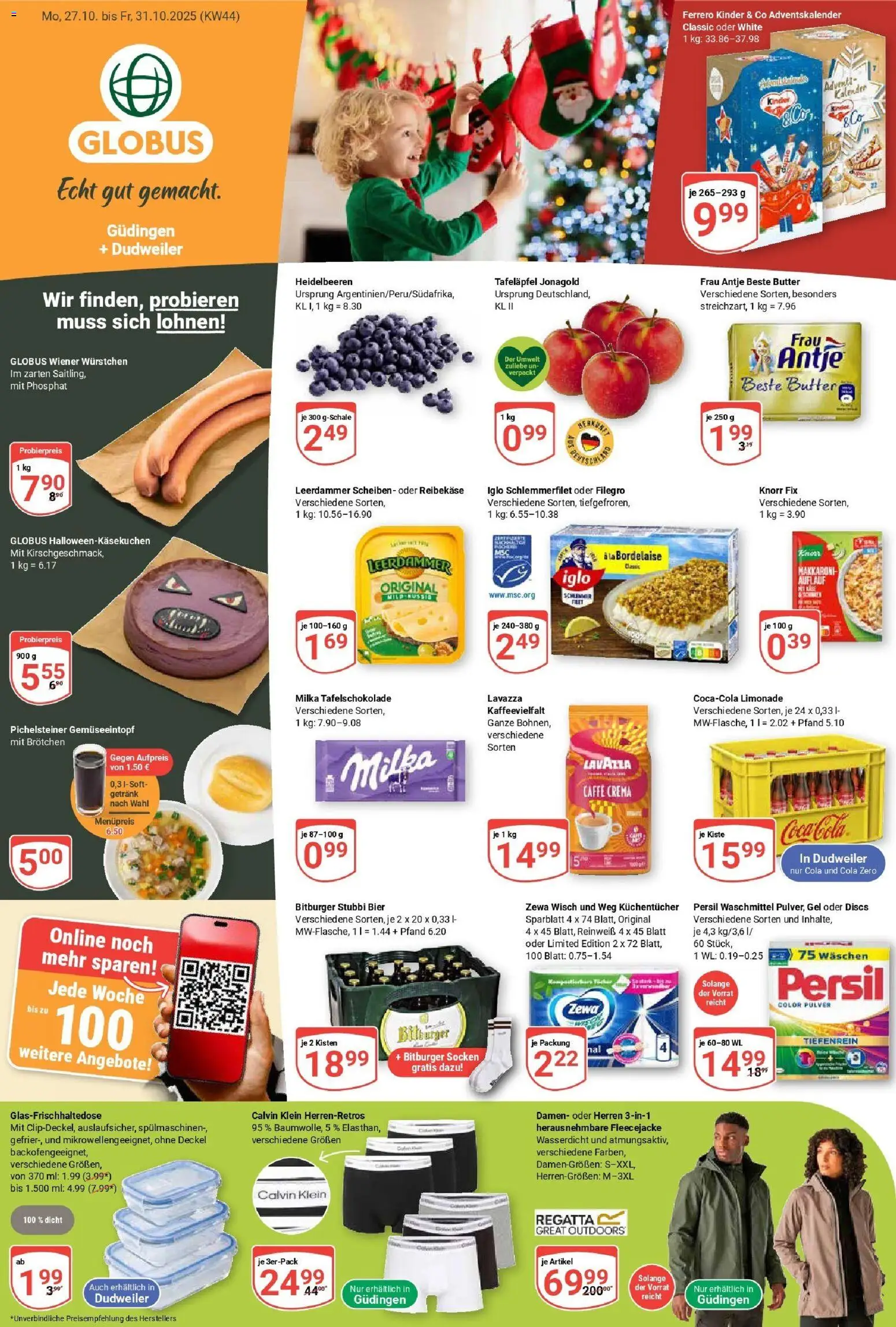 Globus prospekt Saarbrücken-Dudweiler	 – gültig ab 26.10.2025 | Seite: 3 | Produkte: Wiener wurstchen, Butter, Zewa, Heidelbeeren