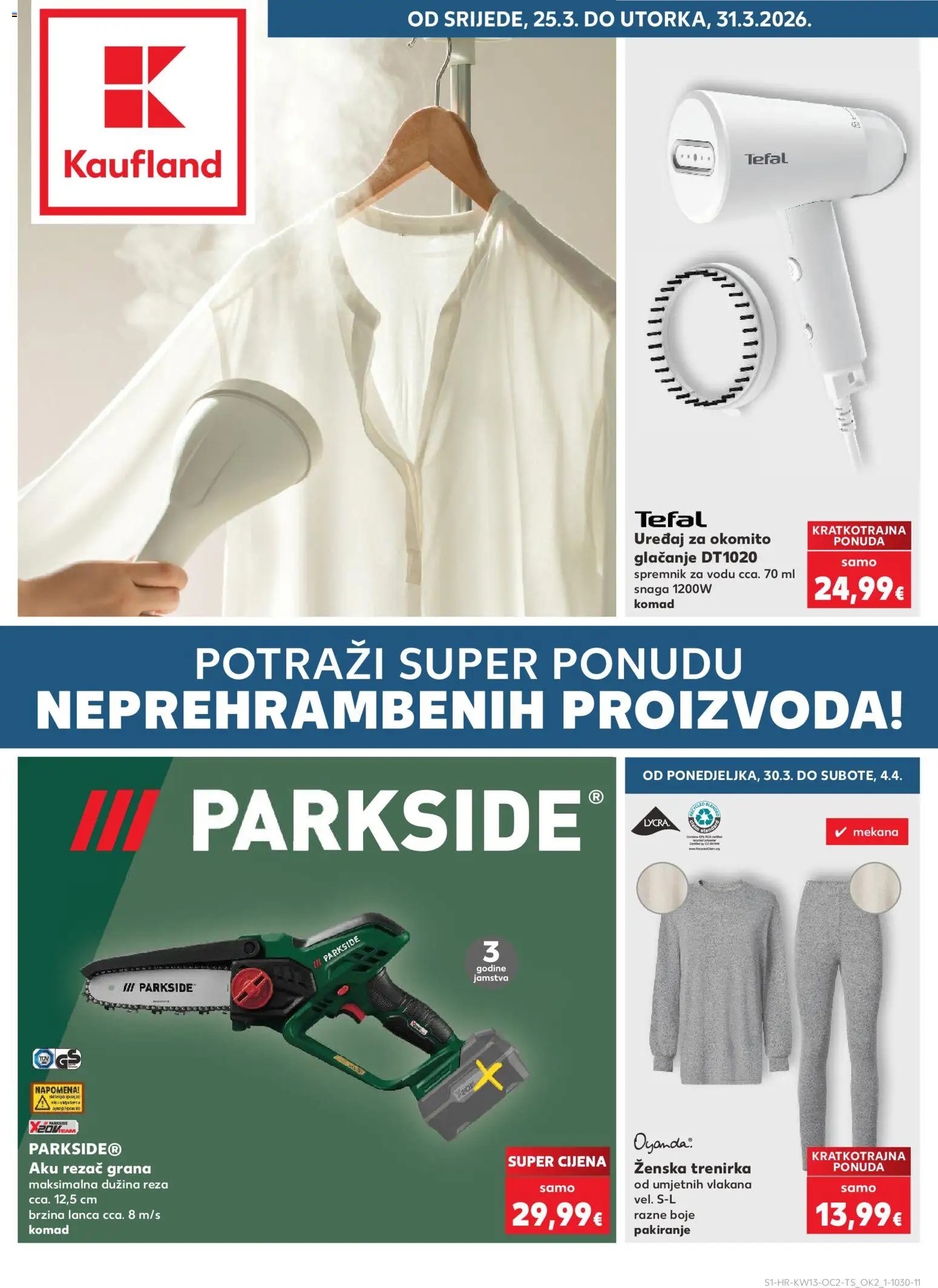 Kaufland HR akciós ujság - amely érvényes a következő dátumtól: 25.03.2026 | Oldal: 1 | Termékek: Parkside, Tefal