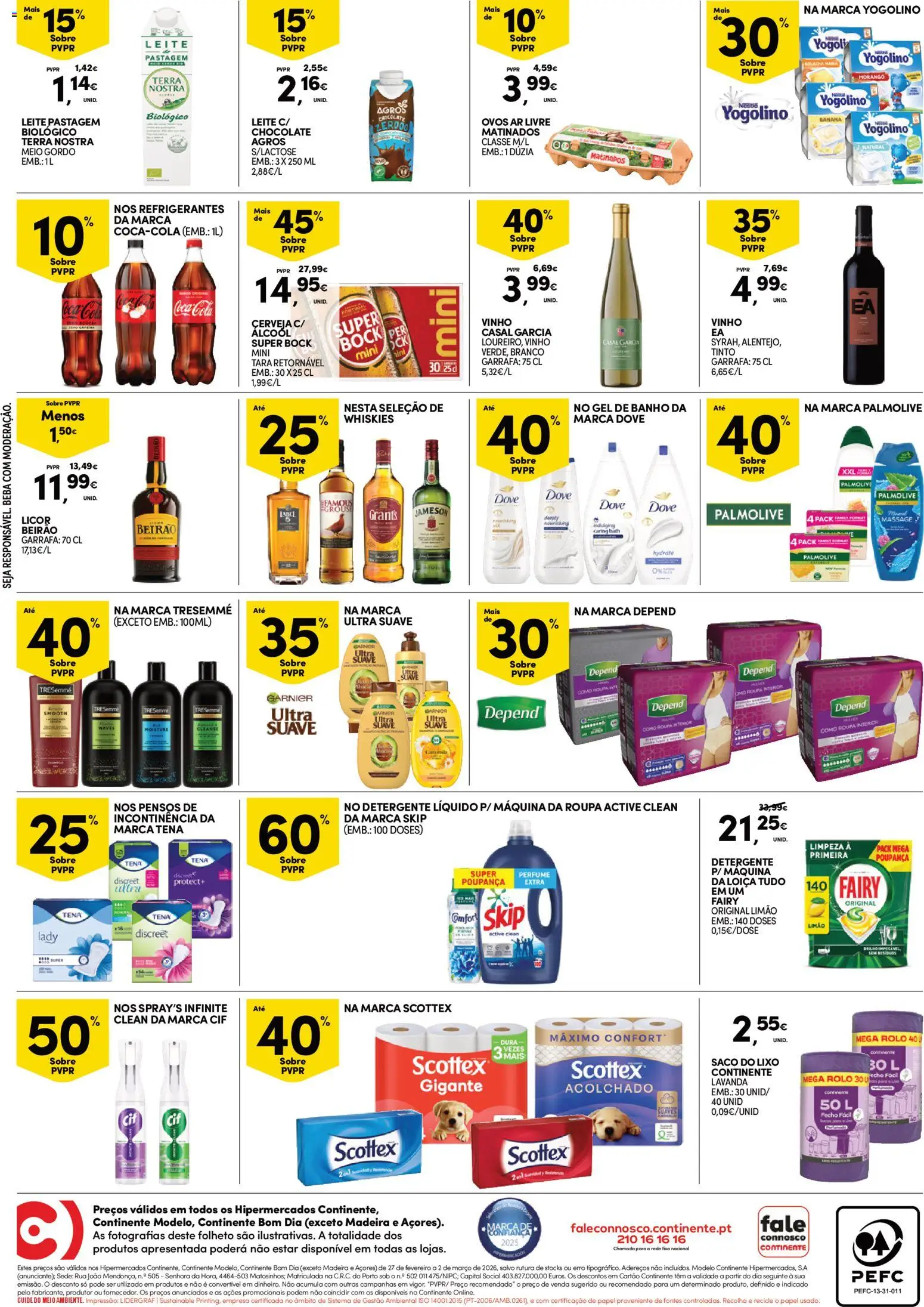 Continente Semanal Continente Bom Dia │ válido de 27.02.2026 | Página: 4 | Produtos: Super bock, Leite, Ovos, Vinho