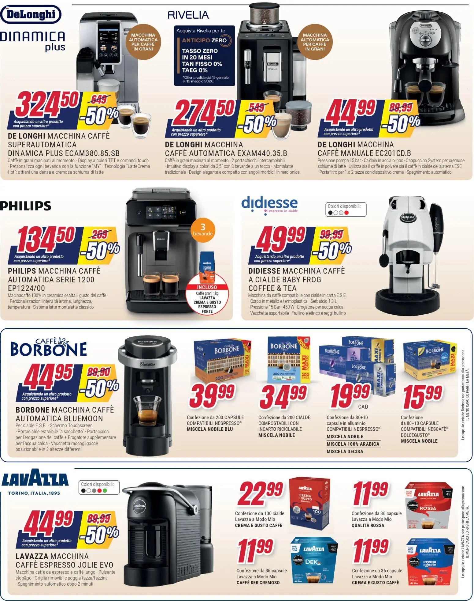 Volantino Trony del 19.02.2026 | Pagina: 20 | Prodotti: Schermo, Macchina da caffe, Alluminio, Caffè in cialde