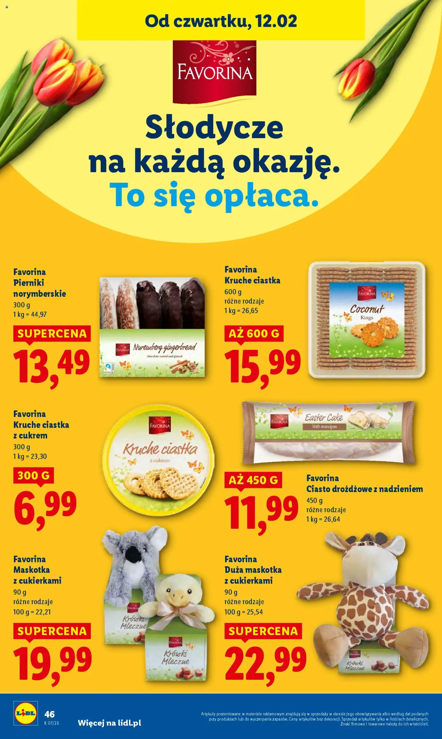 Lidl Gazetka od 12.02.2026 | Strona: 46 | Produkty: Słodycze, Ciasto drożdżowe, Ciasto, Ciastka