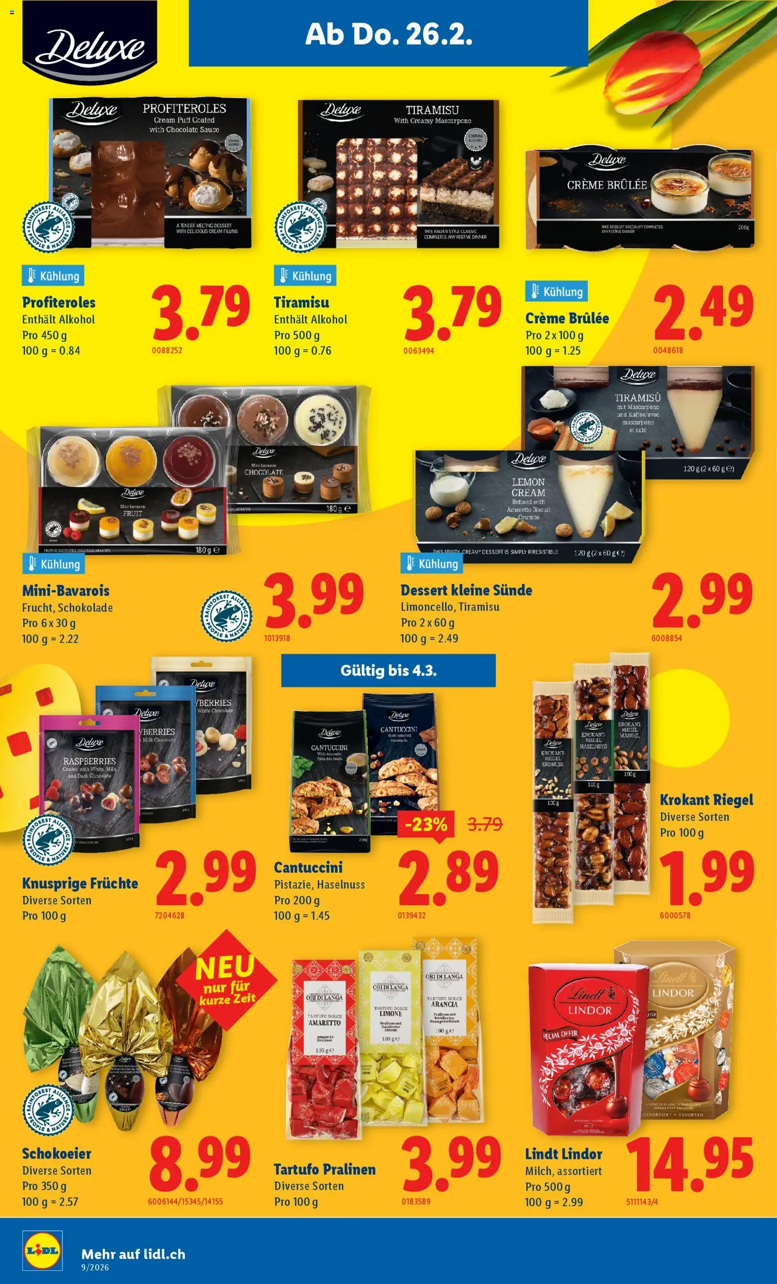 Lidl Aktionen – gültig ab 26.02.2026 | Seite: 20 | Produkte: Creme Brulee, Schokolade, Früchte, Creme