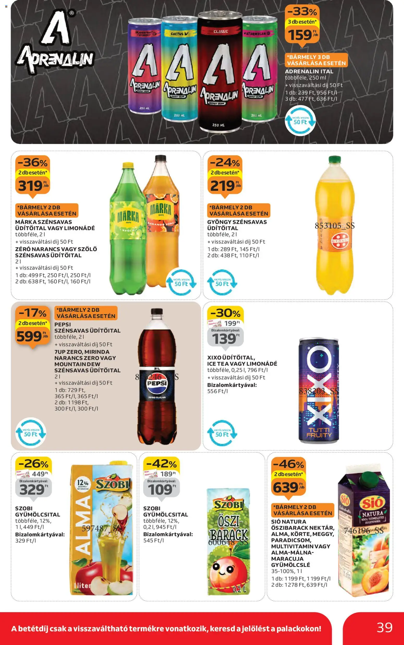 Auchan akciós ujság - amely érvényes a következő dátumtól: 27.11.2025 | Oldal: 39 | Termékek: Pepsi, Ice tea, Alma, Narancs