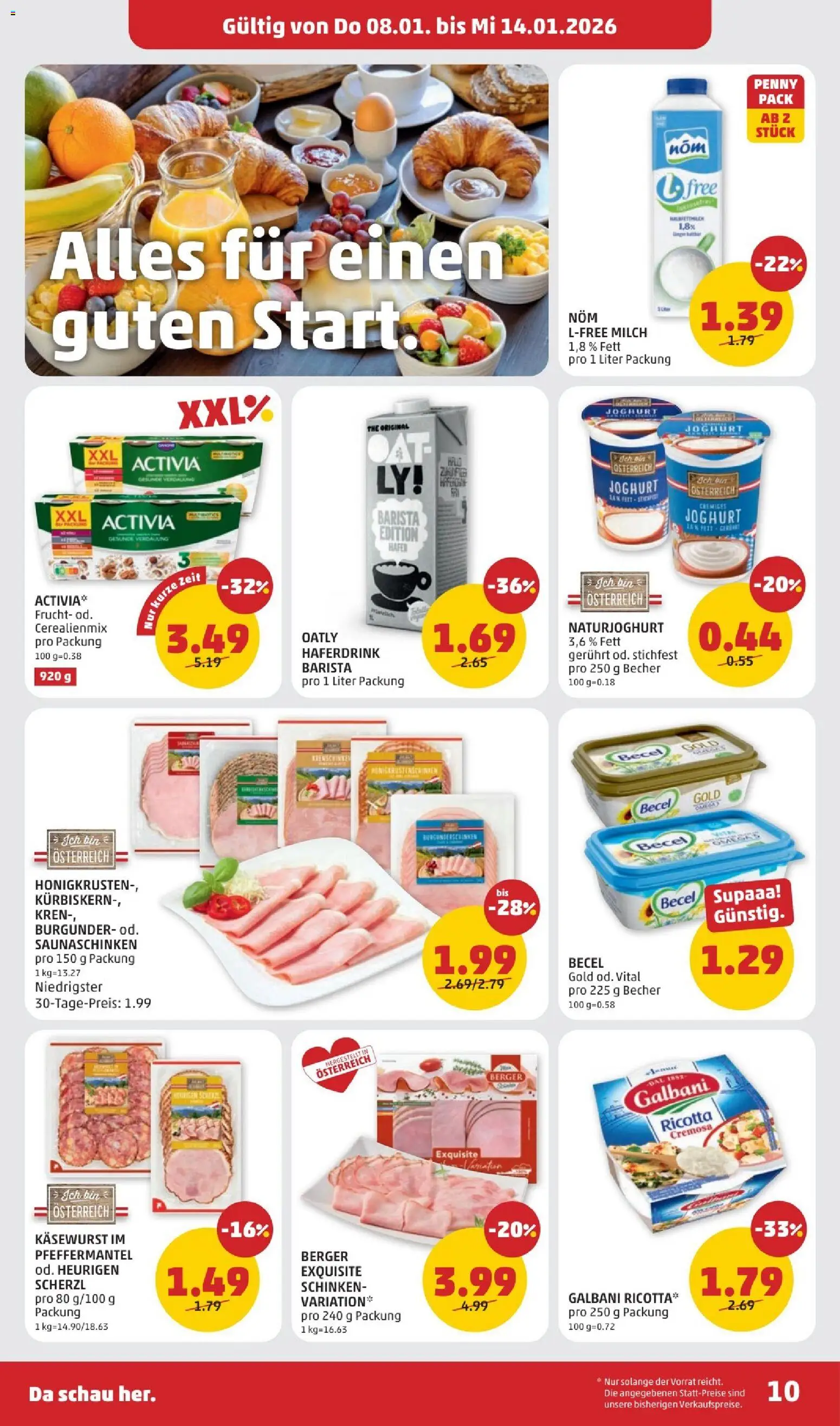 Penny Markt Flugblatt gültig ab 08.01.2026 | Seite: 10 | Produkte: Milch, Joghurt, Schinken