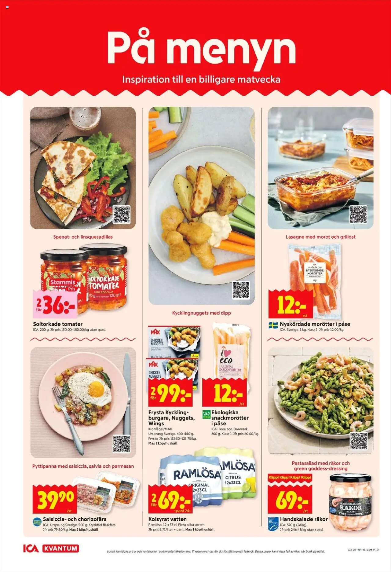 ICA Kvantum reklamblad aktuell från 11.08.2025 | Sida: 4 | Produkter: Soltorkade tomater, Grillost, Spenat, Tomater