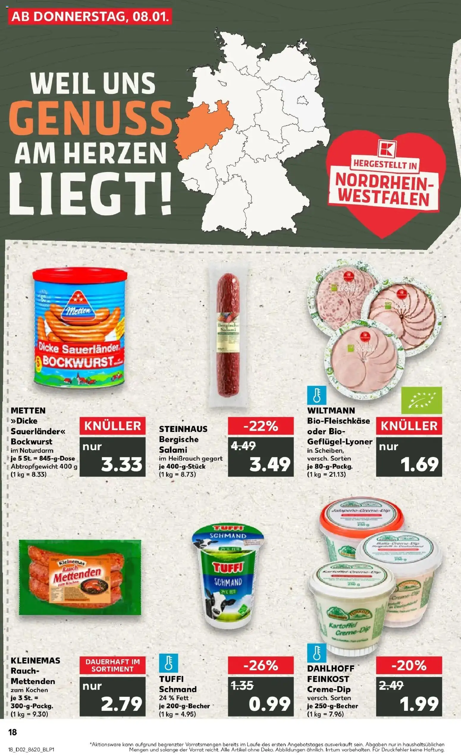 Kaufland prospekt Lippstadt	 – gültig ab 11.01.2026 | Seite: 18 | Produkte: Bockwurst, Creme, Salami