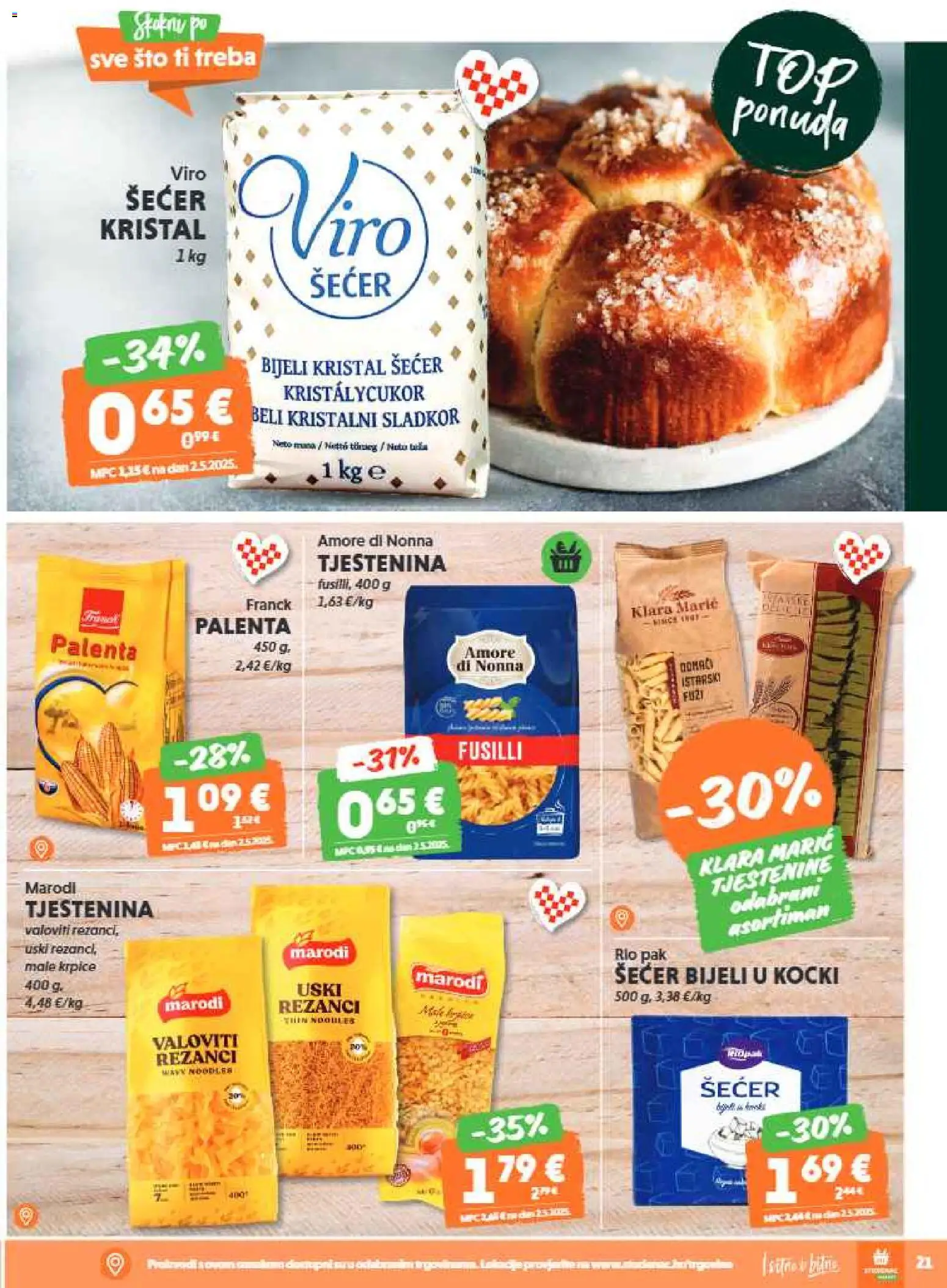 Studenac katalog | vrijedi od 25.03.2026 | Stranica: 21 | Proizvodi: Šećer kristal, Tjestenina, Palenta, Šećer