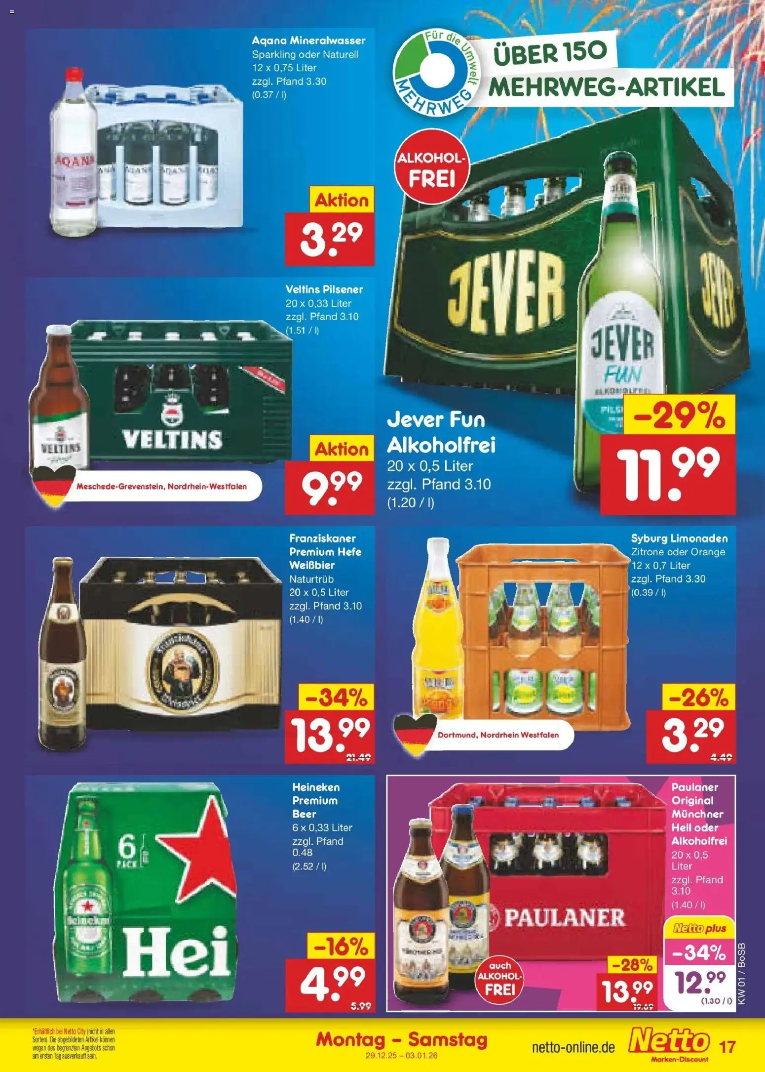 Netto Marken-Discount prospekt Stadtlohn	 – gültig ab 28.12.2025 | Seite: 17 | Produkte: Franziskaner, Weißbier, Mineralwasser, Paulaner