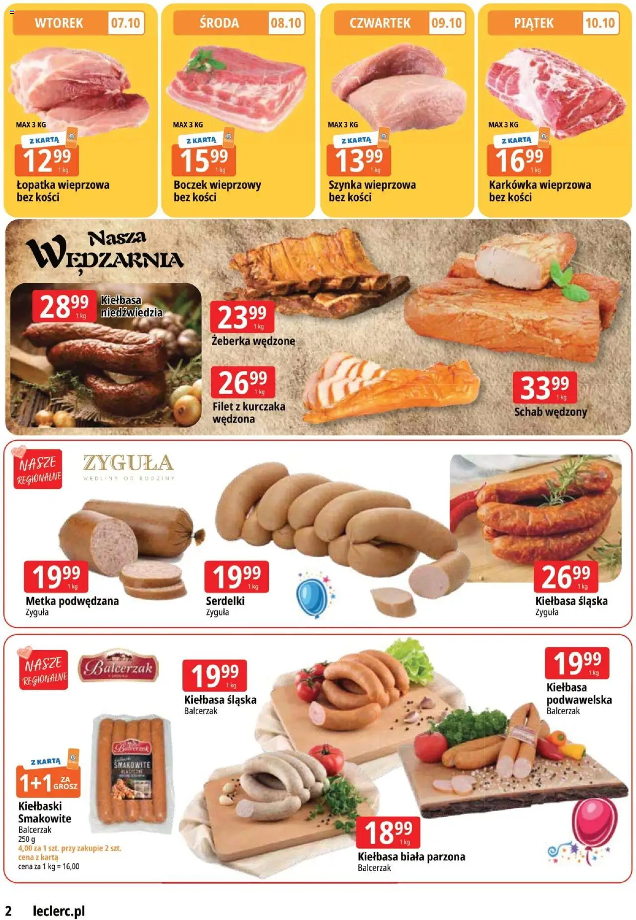 E.Leclerc Gazetka - Zielona Góra od 07.10.2025 | Strona: 2 | Produkty: Kiełbasa, Boczek wieprzowy, Łopatka wieprzowa, Wędliny