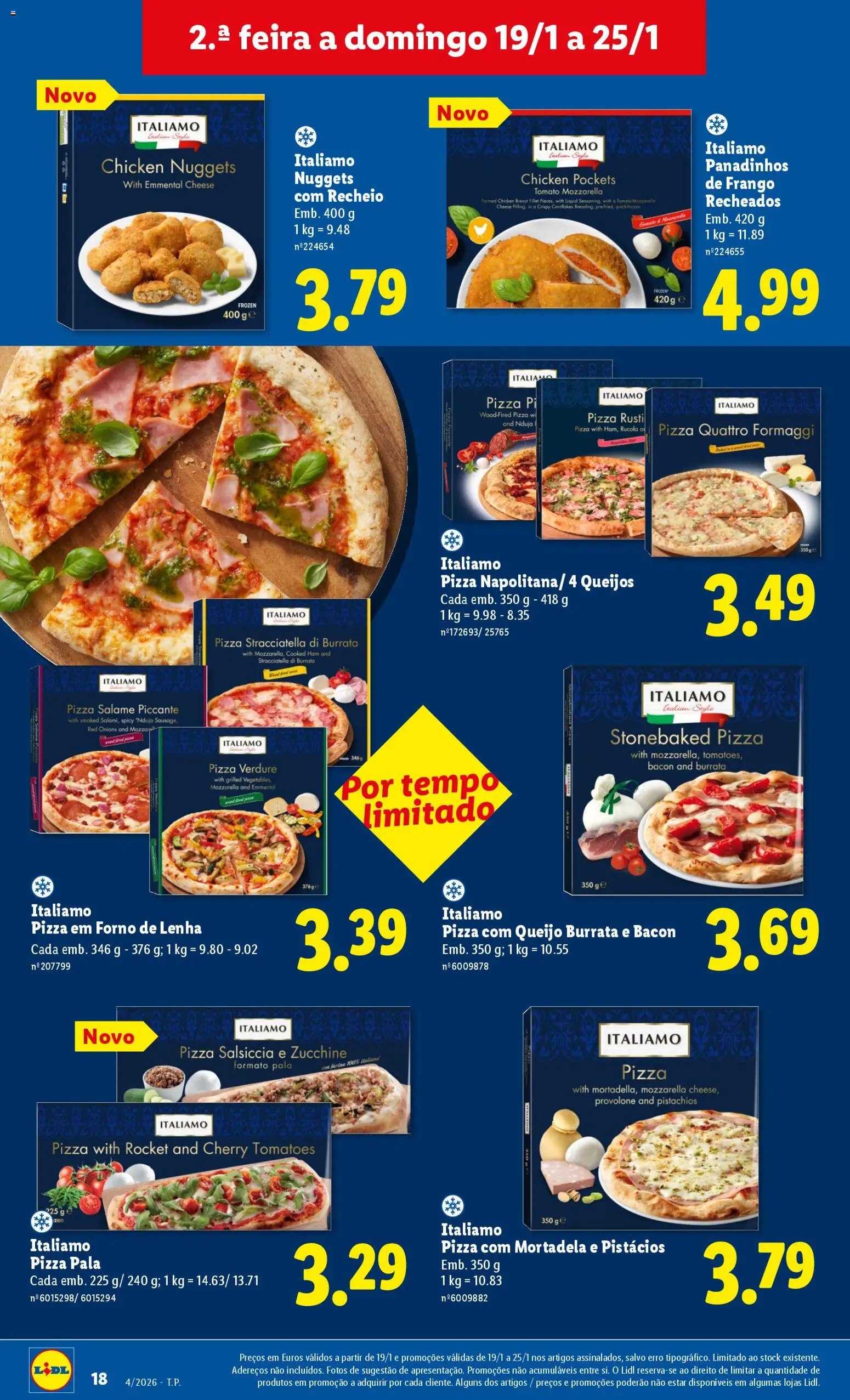 Lidl folheto │ válido de 19.01.2026 | Página: 18 | Produtos: Mortadela, Salame, Pizza, Nuggets