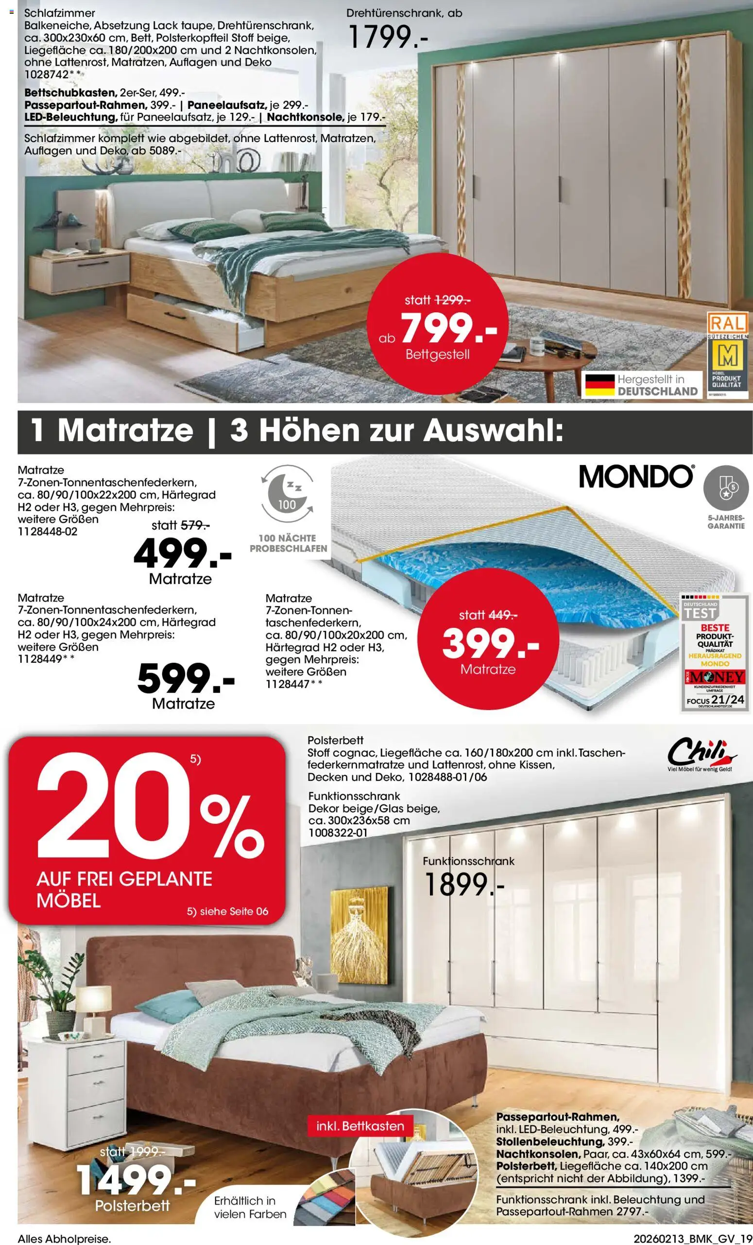 Möbel Martin Küchenmesse – gültig ab 13.02.2026 | Seite: 19 | Produkte: Matratze, Polsterbett, Chili