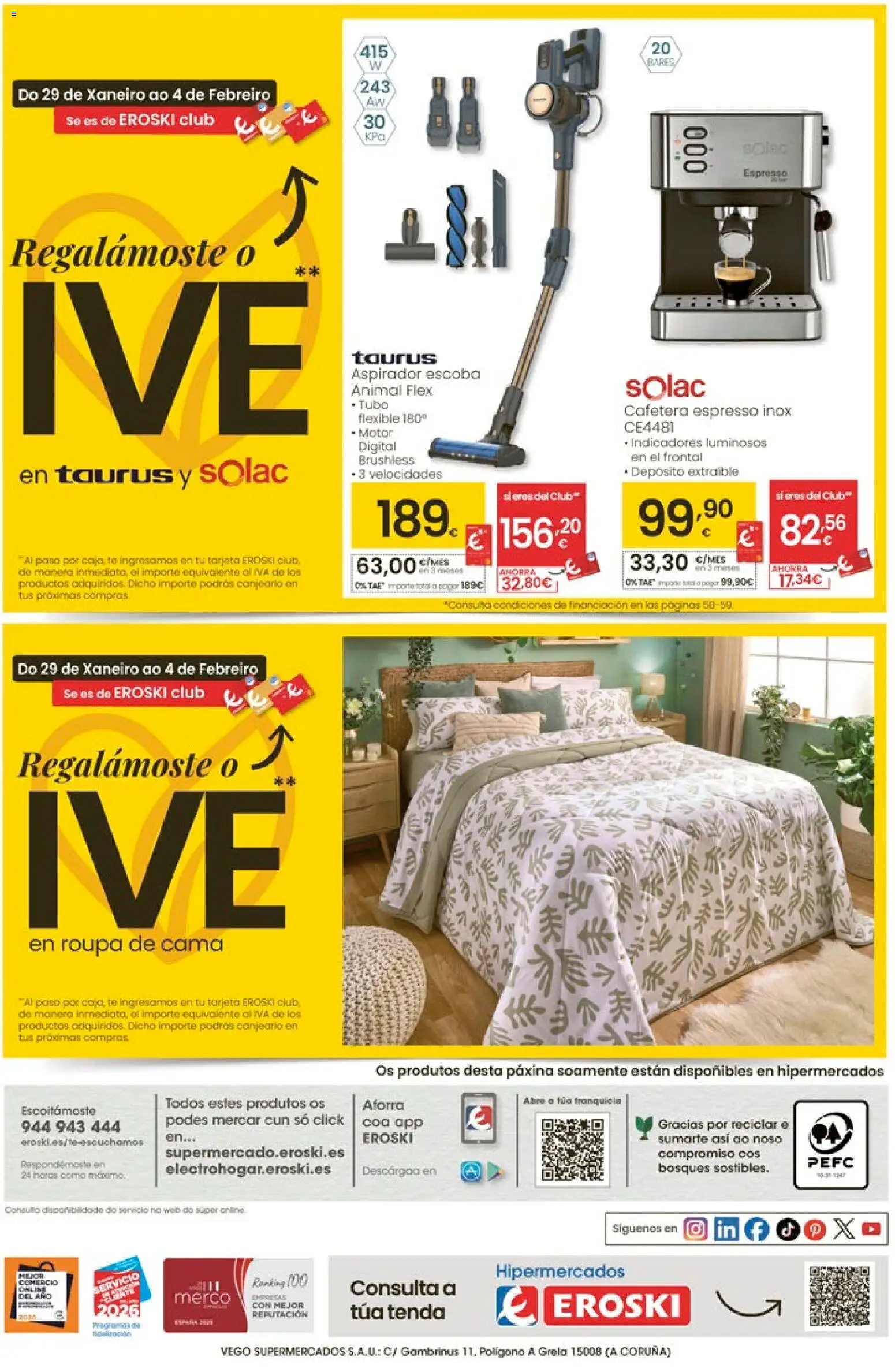 Eroski - Entroido do aforro │ válido desde el 29.01.2026 | Página: 64 | Productos: Escoba, Té, Cafetera, Cama