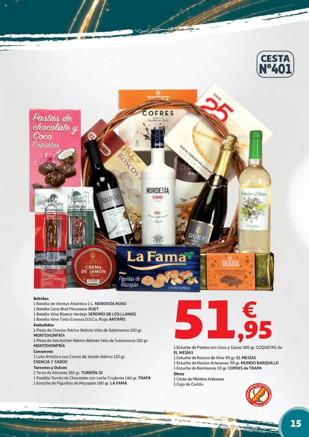 Alcampo - Valencia y Castellón │ válido desde el 06.11.2025 | Página: 15 | Productos: Chocolate, Τυρόπιτα, Cesta de mimbre, Caja