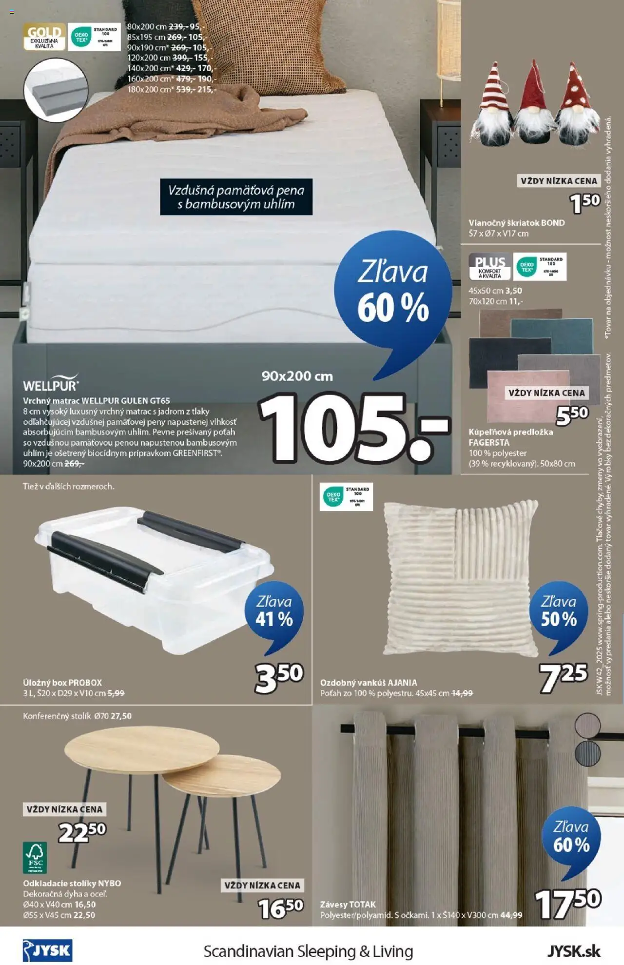 Nové JYSK akcie – leták je platný od 15.10.2025 | Strana: 16 | Produkty: Matrac, Vrchný matrac, Vankúš, Závesy