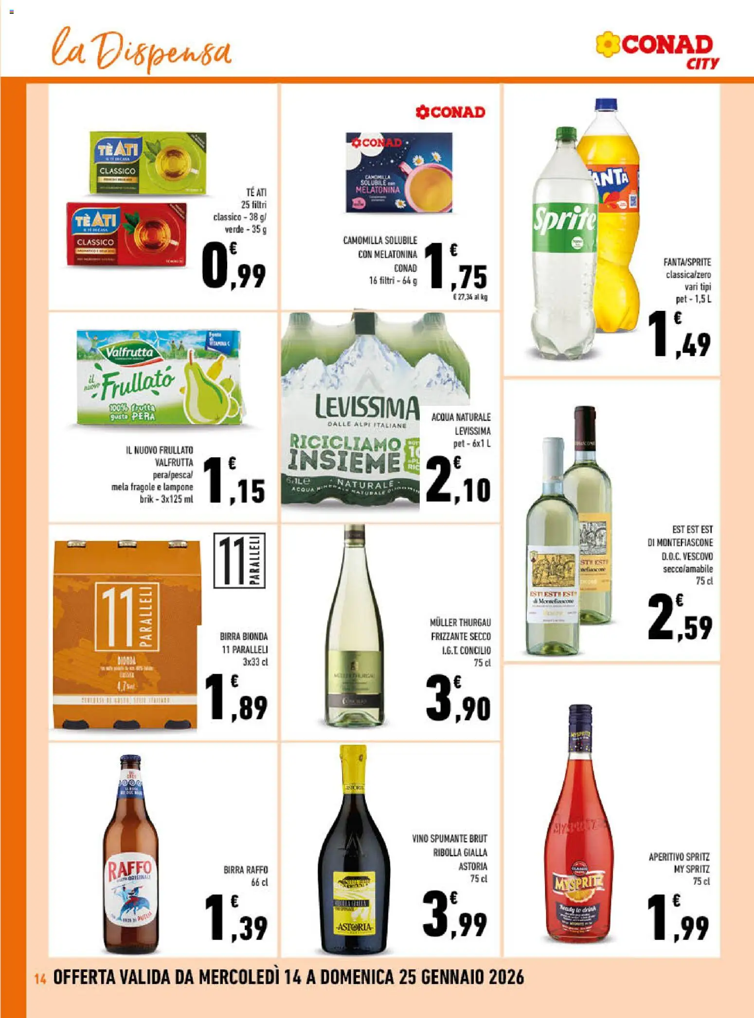 Volantino Conad del 14.01.2026 | Pagina: 14 | Prodotti: Birra, Acqua, Vino, Spumante