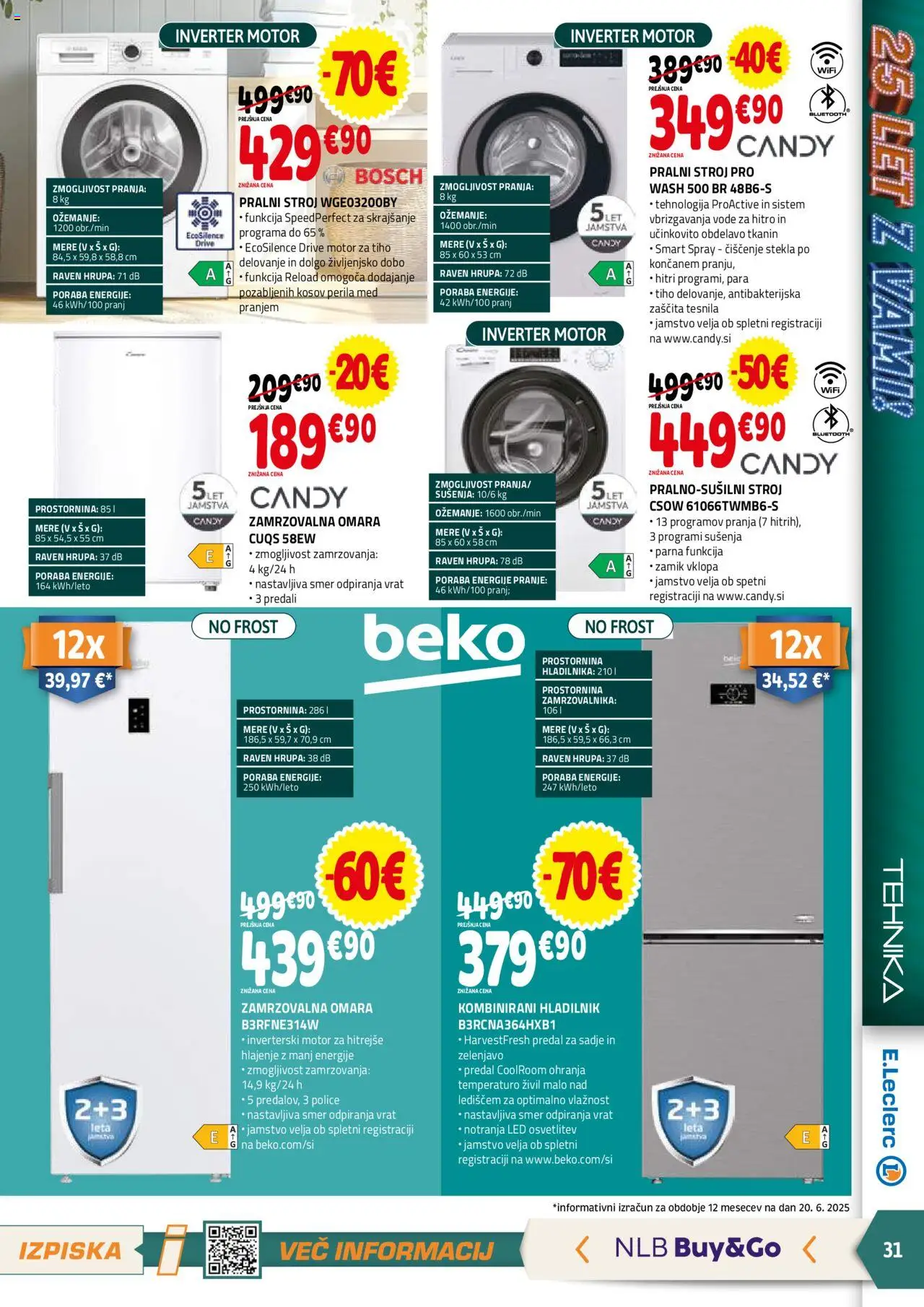 E.leclerc katalog │ velja od 02.07.2025 | Stran: 31 | Izdelki: Hladilnik, Pralni stroj, Omara, Zamrzovalna omara