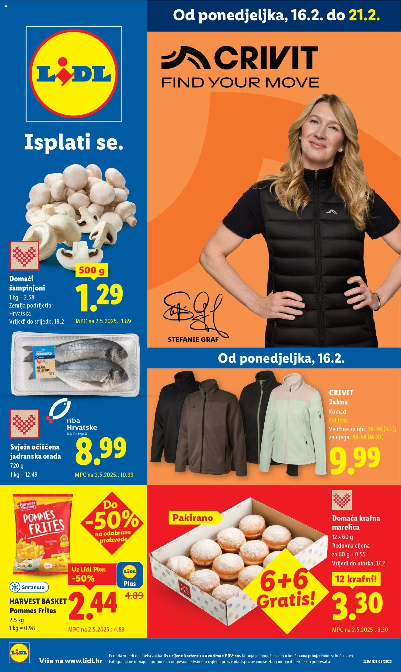 Lidl katalog | vrijedi od 16.02.2026 | Stranica: 1 | Proizvodi: Pommes frites, Riba, Jakna, Šampinjoni