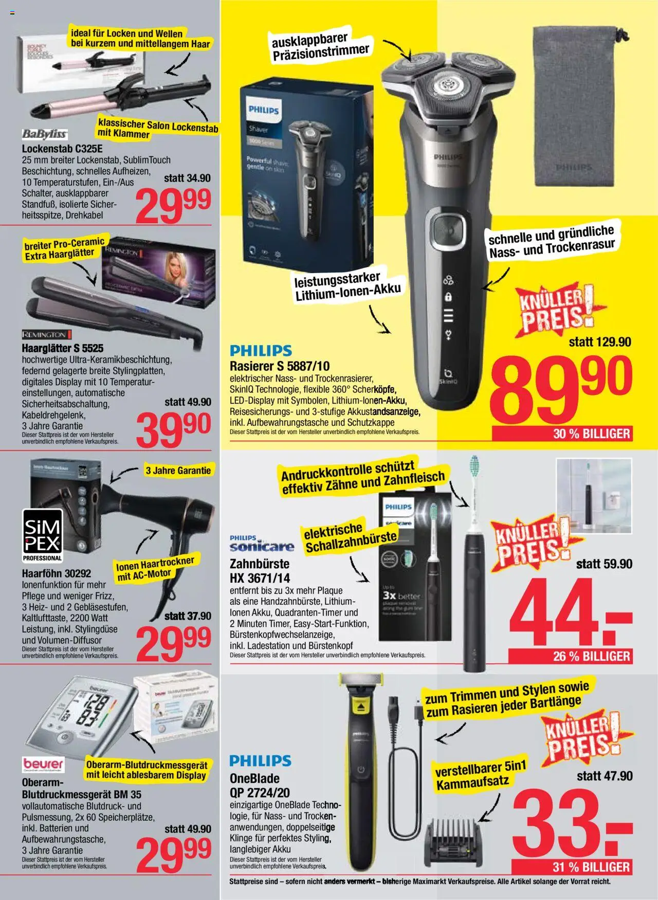 Maximarkt Flugblatt gültig ab 08.09.2025 | Seite: 14 | Produkte: Rasierer, Lockenstab, Haarglätter, Zahnbürste