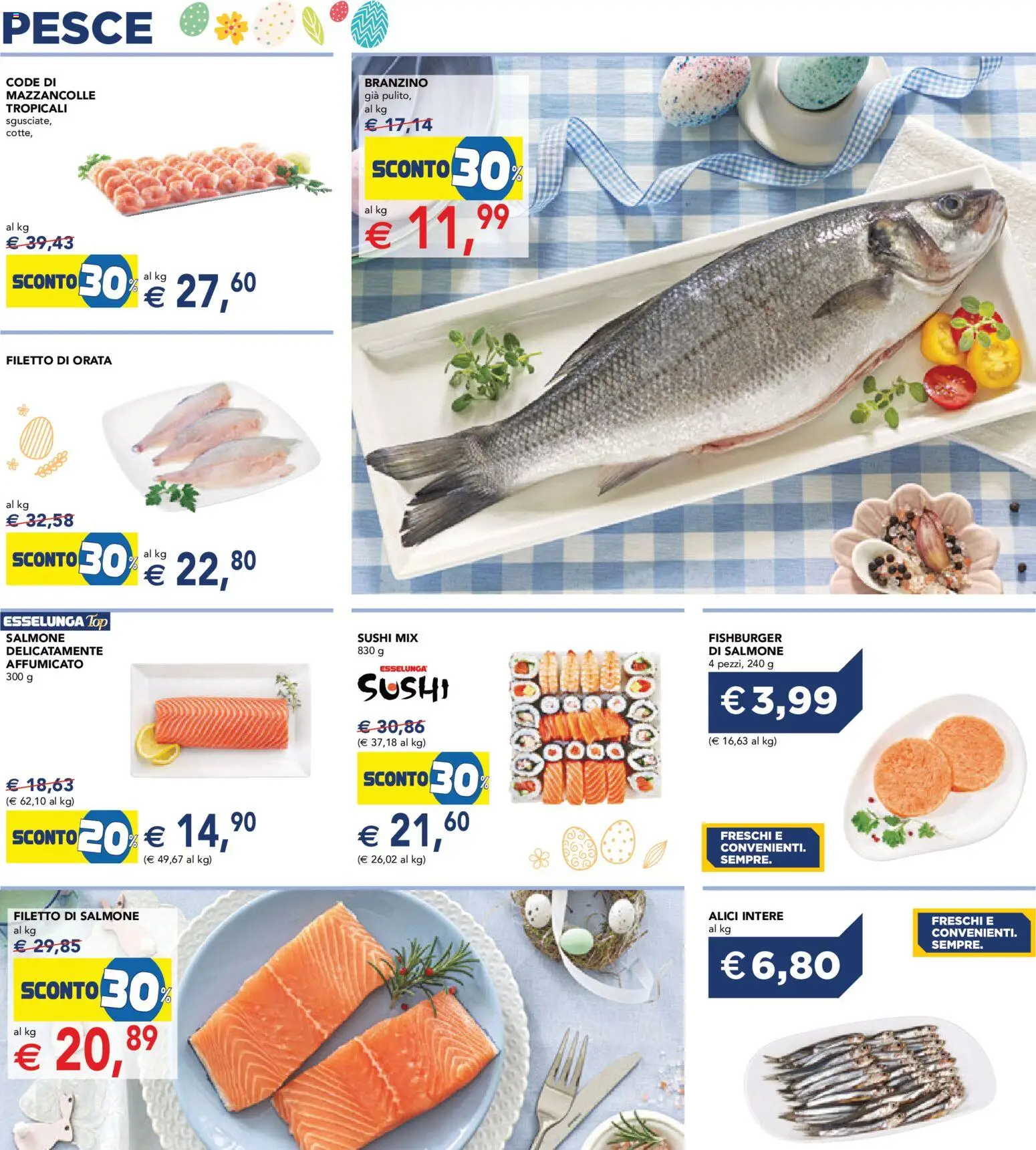 Volantino Esselunga S del 23.03.2026 | Pagina: 7 | Prodotti: Salmone affumicato, Salmone, Mazzancolle, Sushi