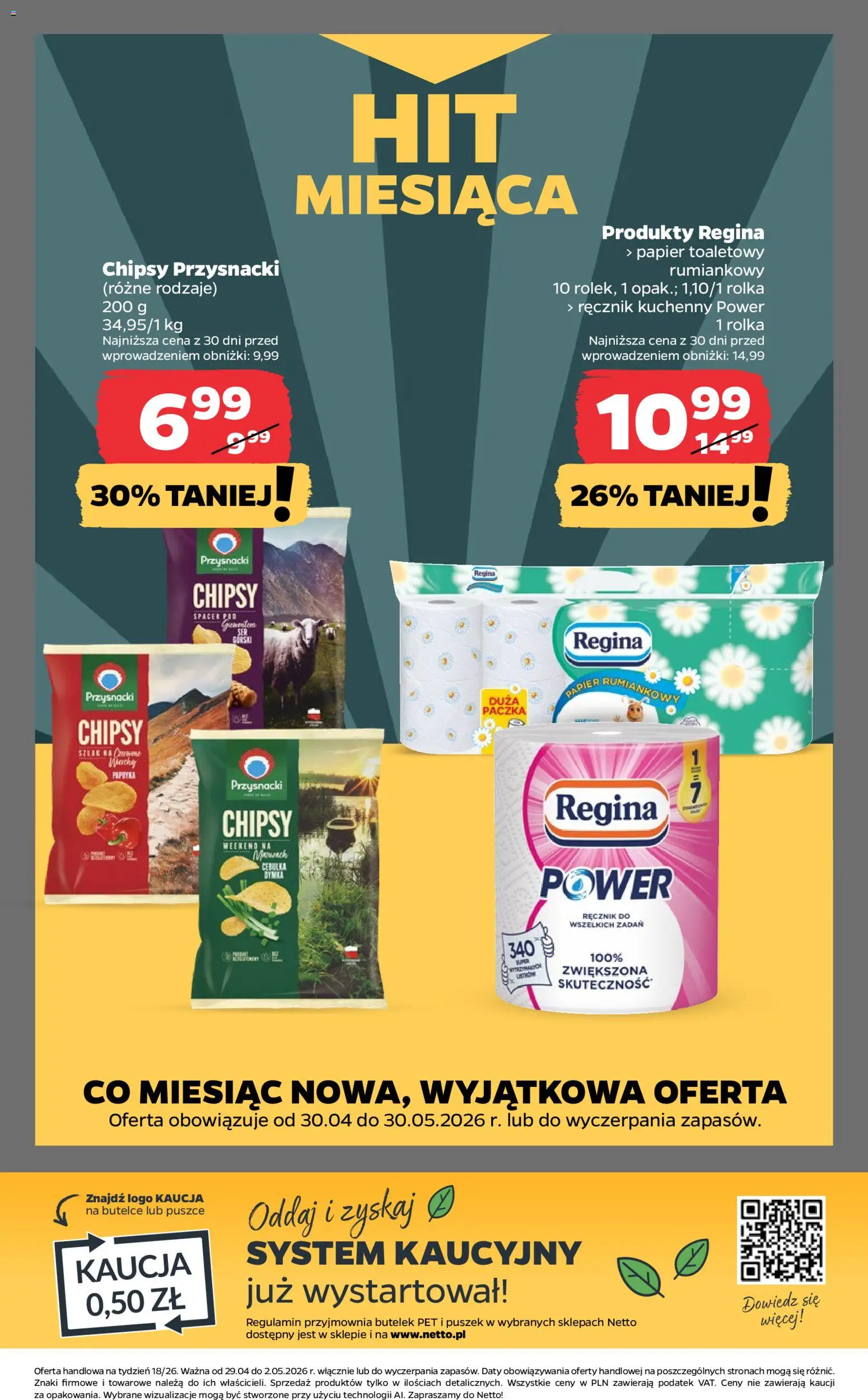 Netto gazetka od środy spożywcza od 29.04.2026 | Strona: 20 | Produkty: Chipsy, Papier toaletowy, Papryka