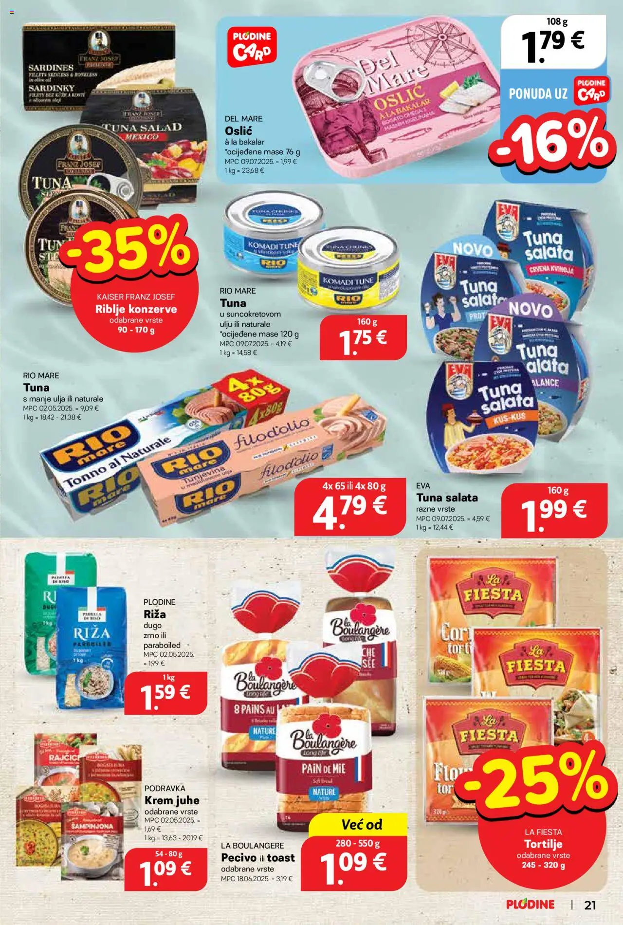 Plodine katalog | vrijedi od 06.08.2025 | Stranica: 21 | Proizvodi: Toast, Riža, Salata, Oslić