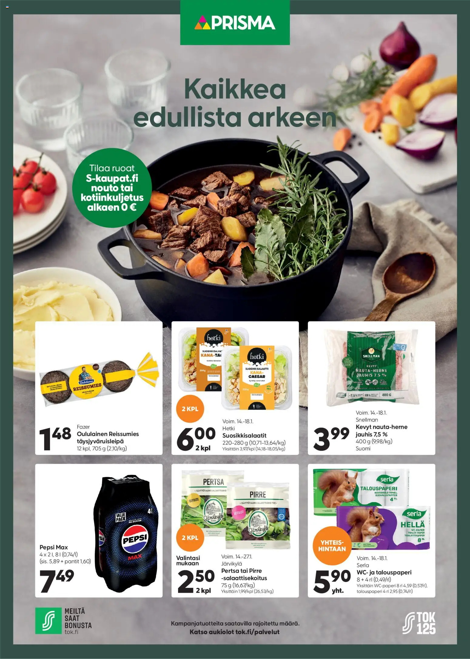 Prisma tarjoukset – voimassa 14.01.2026 alkaen | Sivu: 1 | Tuotteet: Hella, Kana, WC, Pepsi