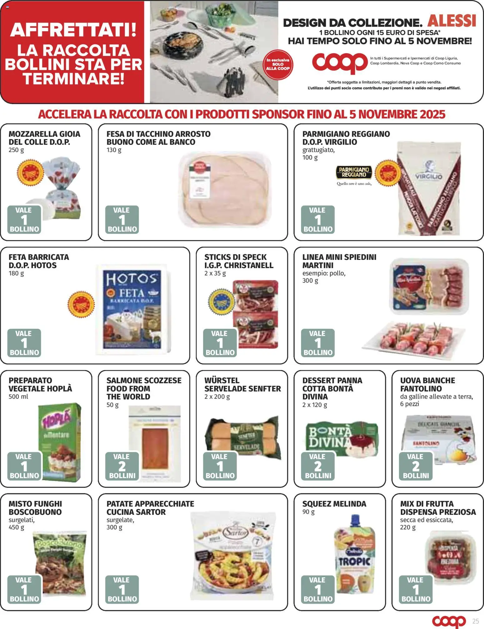 Volantino COOP del 30.10.2025 | Pagina: 25 | Prodotti: Patate, Tacchino, Wurstel, Parmigiano reggiano