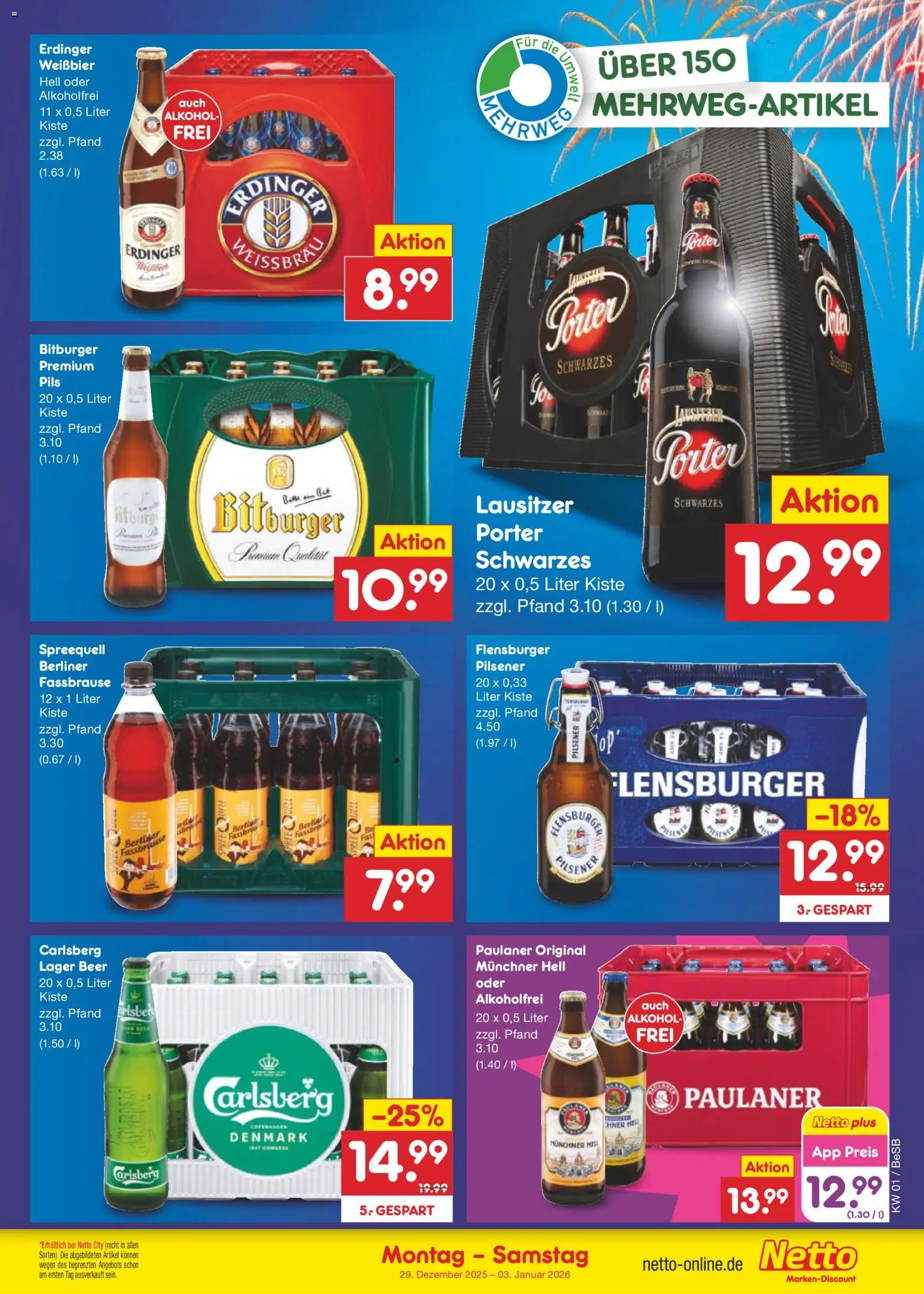 Netto Marken-Discount Prospekt 	 – gültig ab 29.12.2025 | Seite: 19 | Produkte: Bitburger, Erdinger, Fassbrause, Paulaner