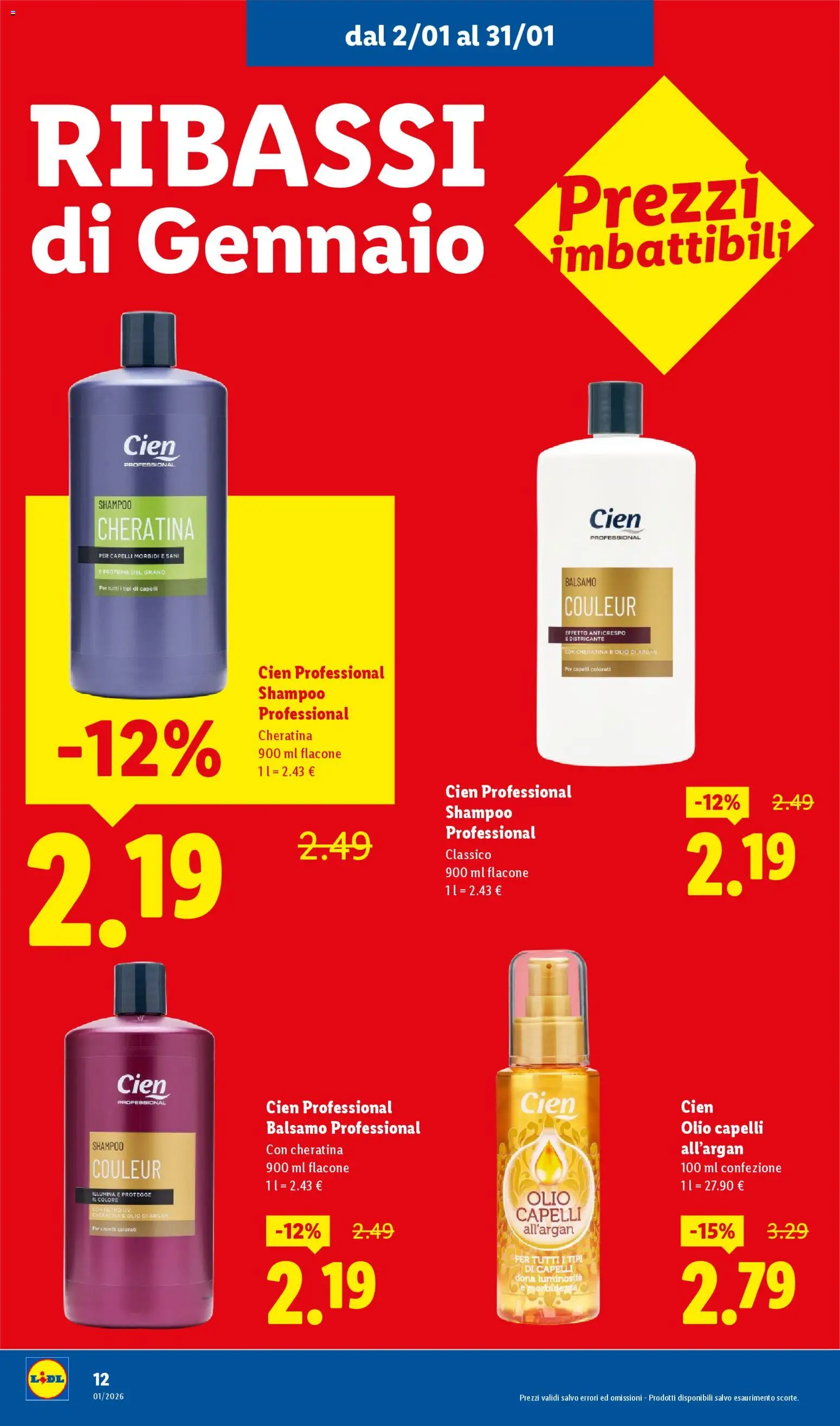 Volantino Lidl del 02.01.2026 | Pagina: 12 | Prodotti: Shampoo, Balsamo, Olio