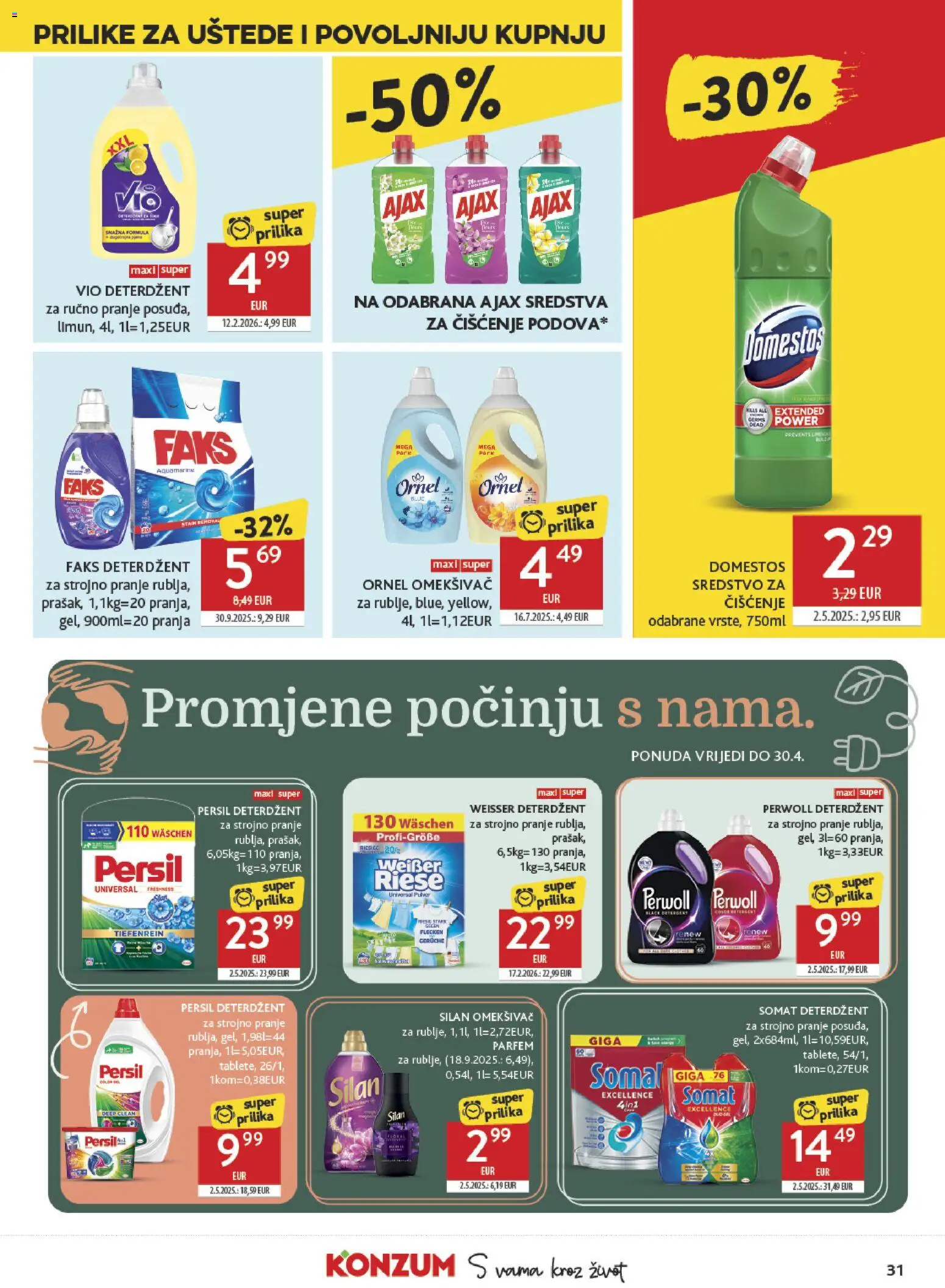 Konzum katalog | vrijedi od 04.03.2026 | Stranica: 31 | Proizvodi: Faks, Sredstva za čiščenje, Deterdžent, Domestos