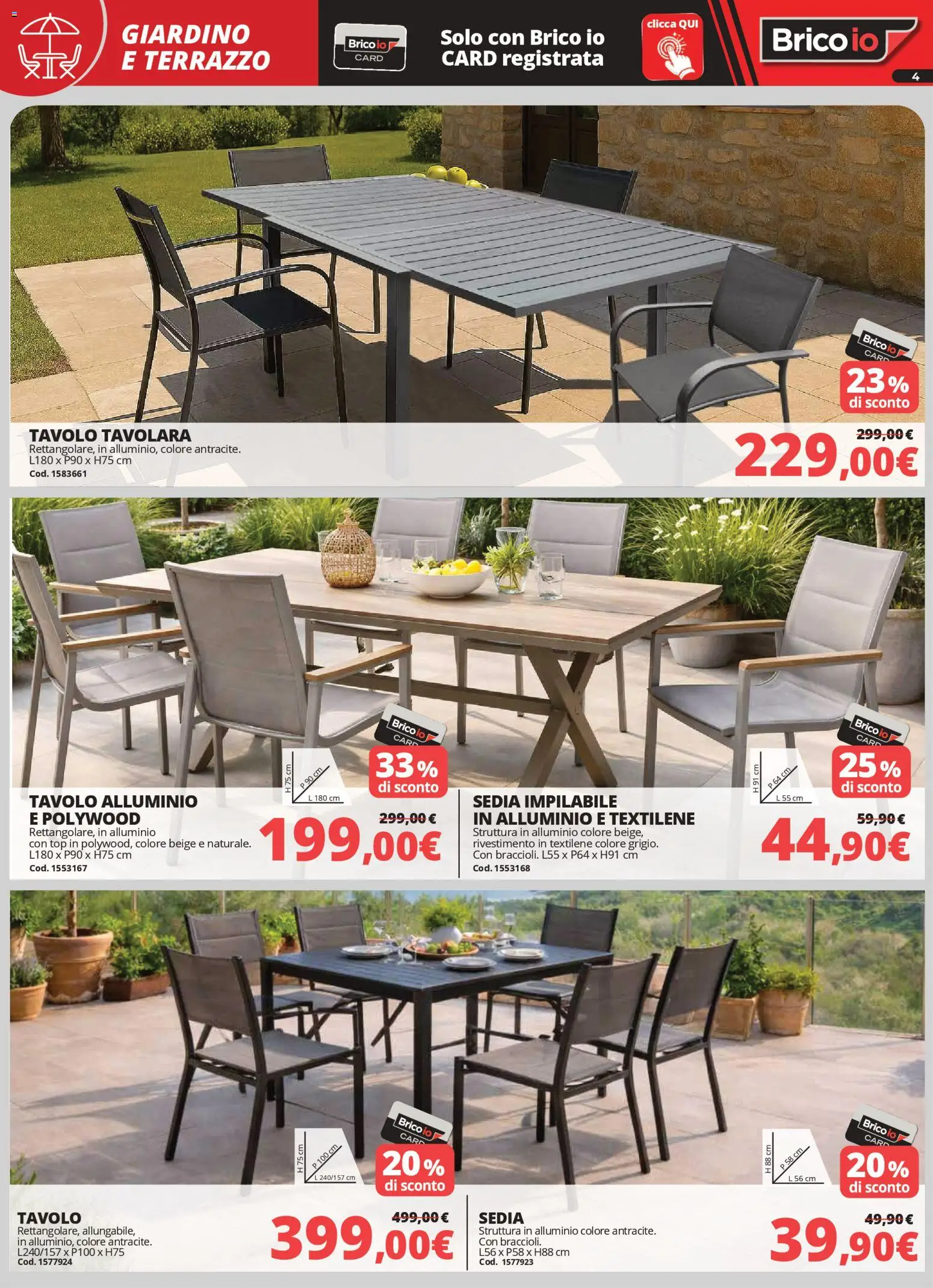 Volantino Brico io del 02.04.2026 | Pagina: 4 | Prodotti: Top, Alluminio, Tavolo, Sedia