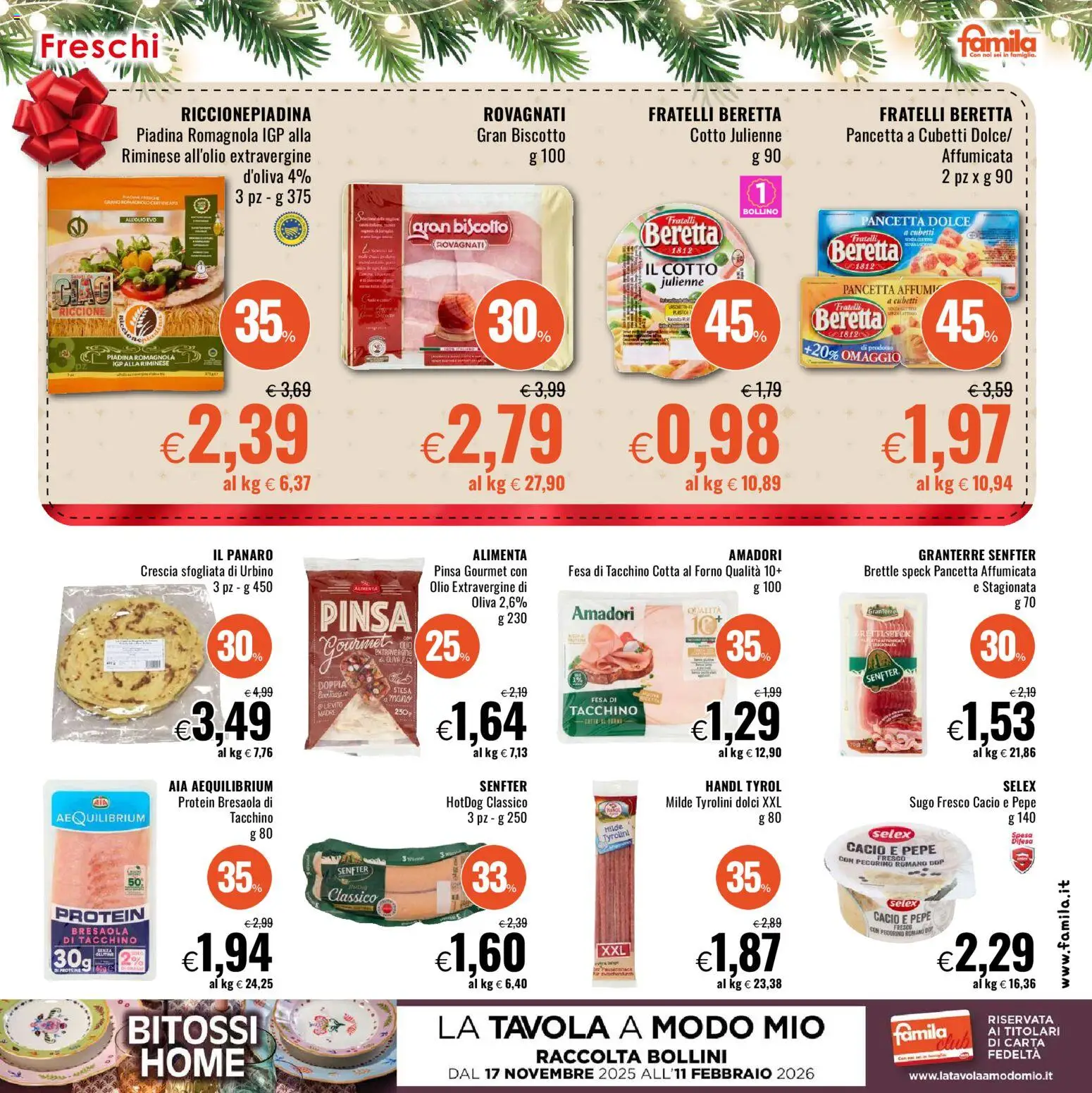 Volantino Famila del 11.12.2025 | Pagina: 21 | Prodotti: Bresaola, Pancetta, Forno, Pecorino Romano