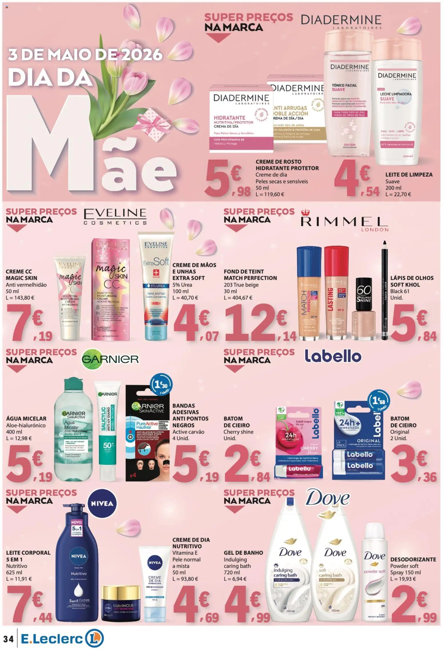 E.Leclerc folheto │ válido de 23.04.2026 | Página: 34 | Produtos: Lápis de olhos, Leite, Manteiga, Proteina