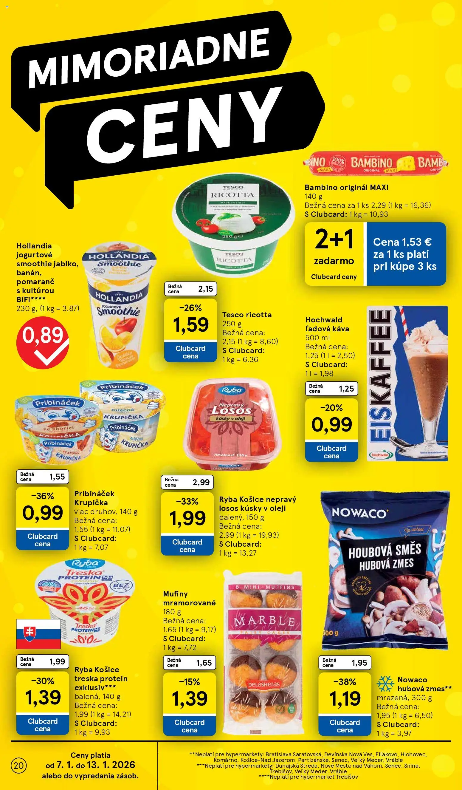 Nové Tesco akcie – leták je platný od 07.01.2026 | Strana: 20 | Produkty: Káva, Protein, Ryba, Losos