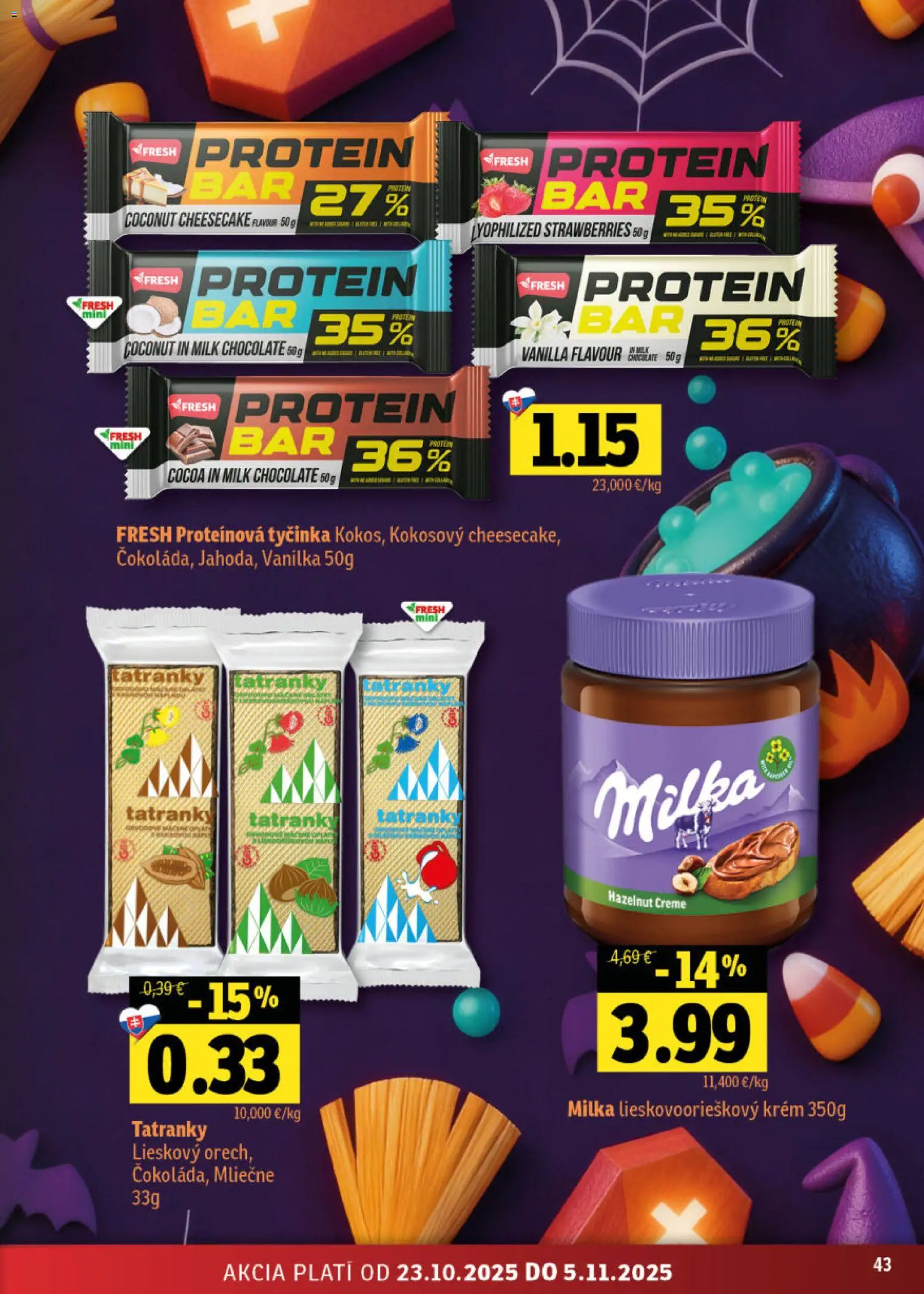 Nové Fresh akcie – leták je platný od 23.10.2025 | Strana: 43 | Produkty: Protein, Krém, Milka