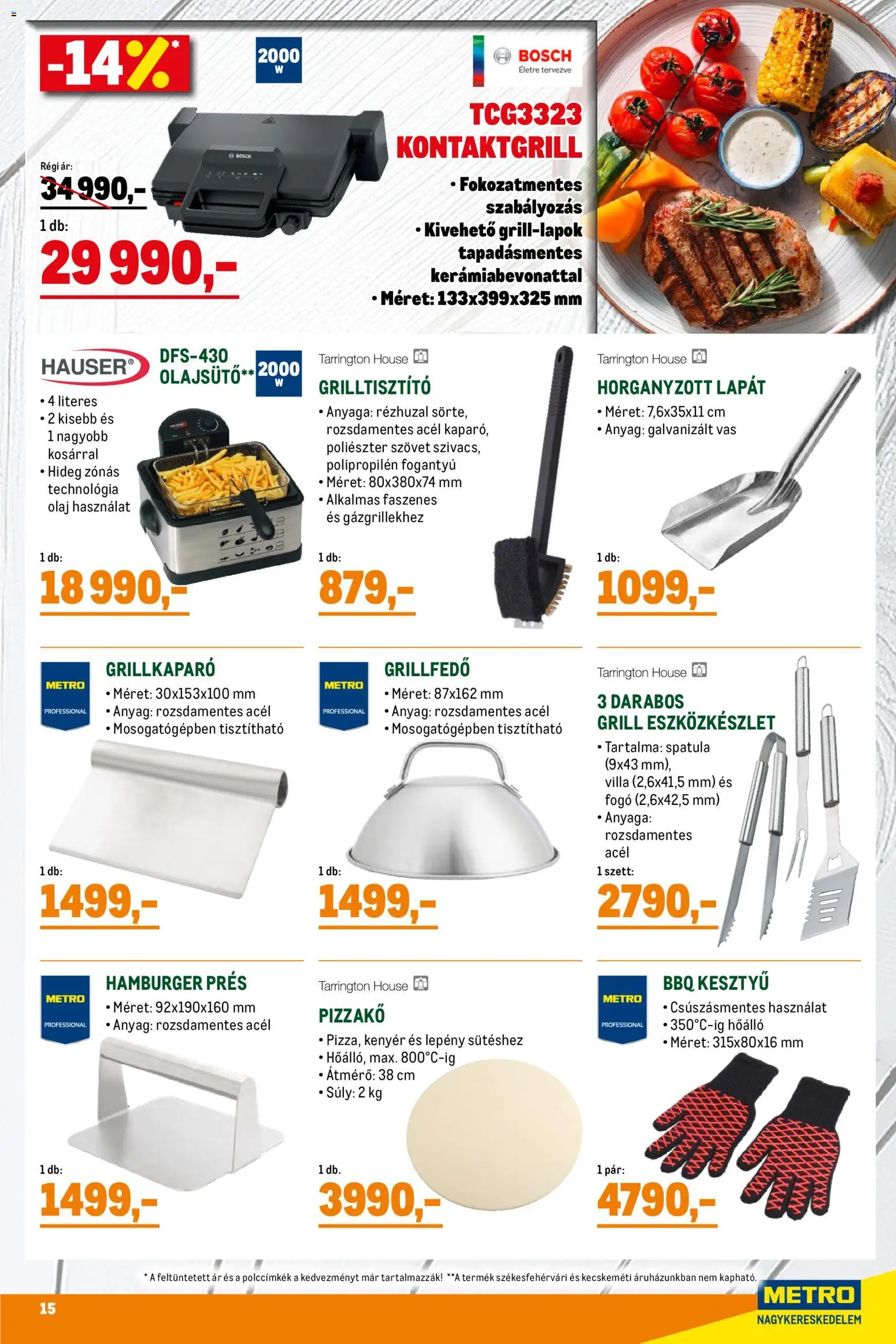 Metro akciós ujság - amely érvényes a következő dátumtól: 02.05.2026 | Oldal: 15 | Termékek: Kesztyű, Hamburger, Olaj, Kenyér
