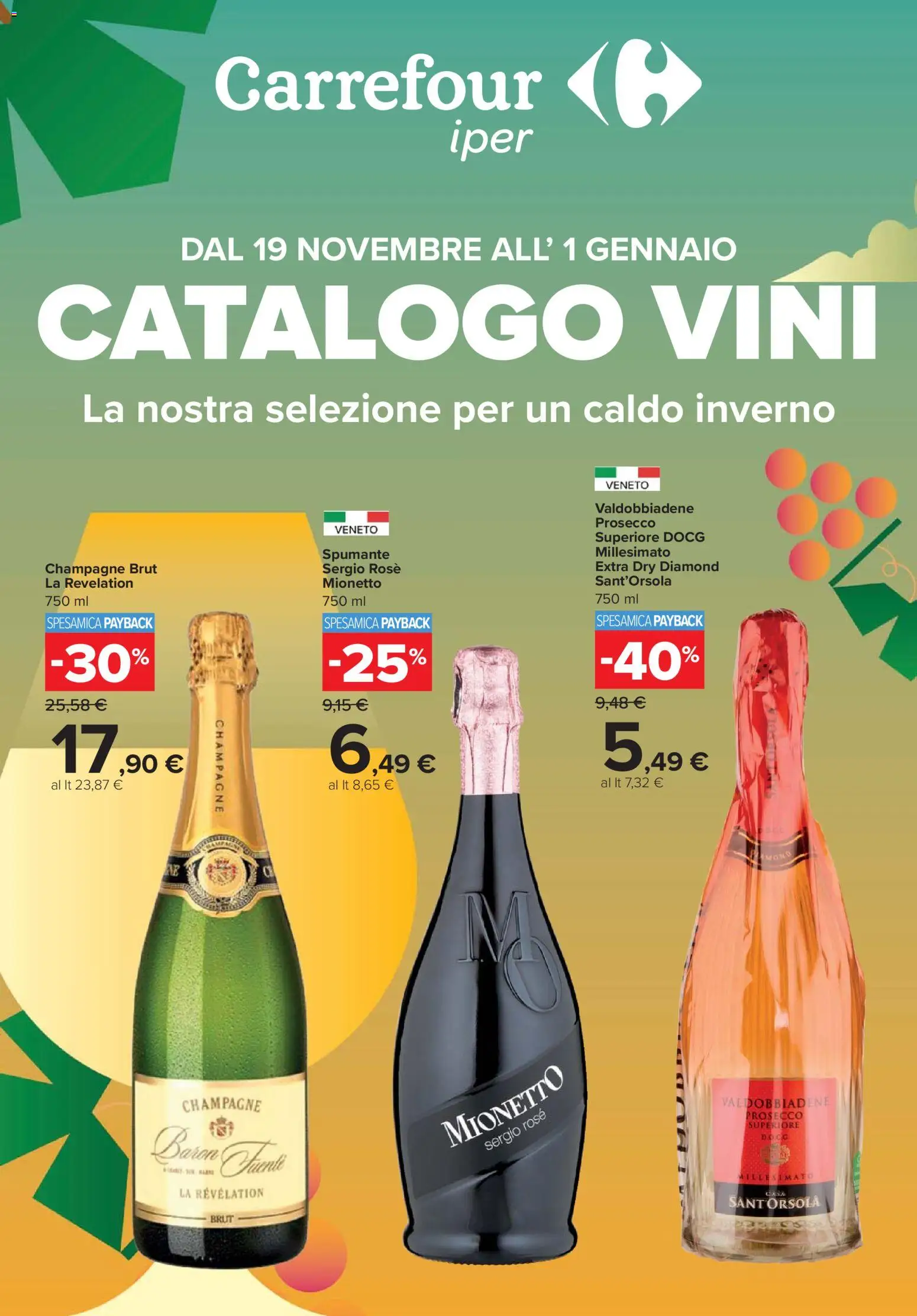 Volantino Carrefour del 19.11.2025 | Pagina: 1 | Prodotti: Prosecco, Spumante, Champagne