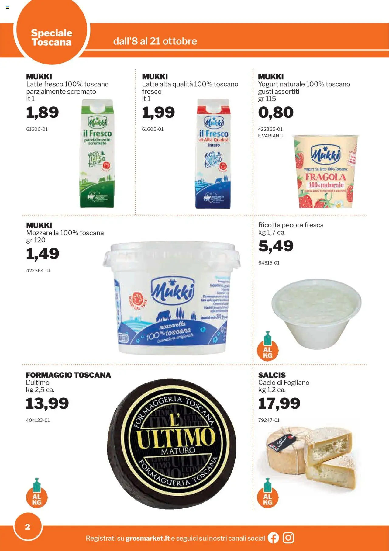 Volantino Sogegross del 08.10.2025 | Pagina: 2 | Prodotti: Yogurt, Mozzarella, Latte, Formaggio