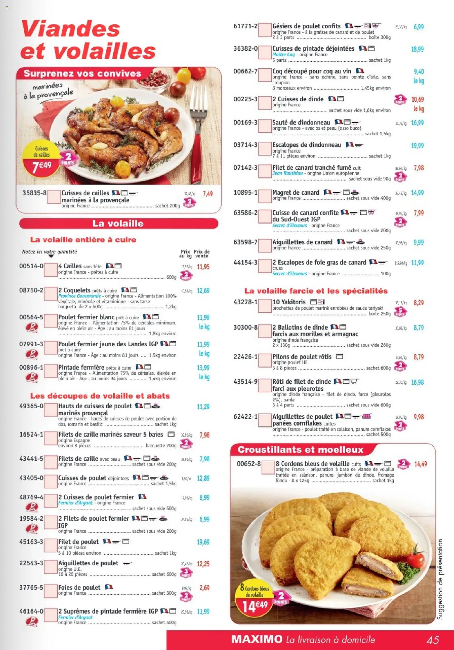 {H1} | Page: 45 | Produits: Cuisses de poulet, Volaille, Cailles, Viande