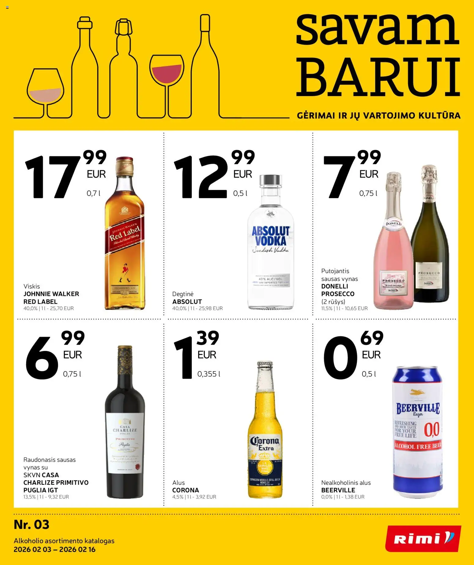 Rimi akcijos nuo 03.02.2026 | Puslapis: 1 | Prekių: Degtinė, Viskis, Vynas, Alus