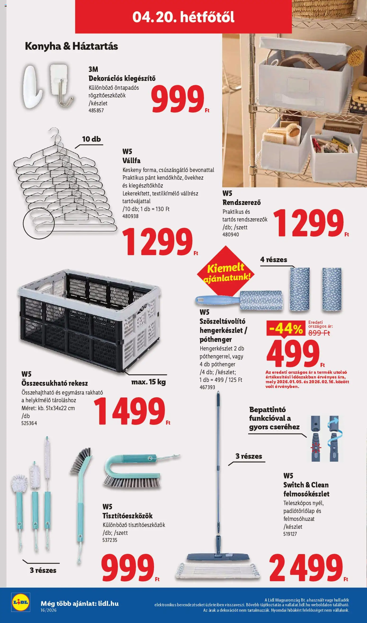 Lidl akciós ujság - amely érvényes a következő dátumtól: 16.04.2026 | Oldal: 44 | Termékek: Roller, Vállfa, Rendszerező