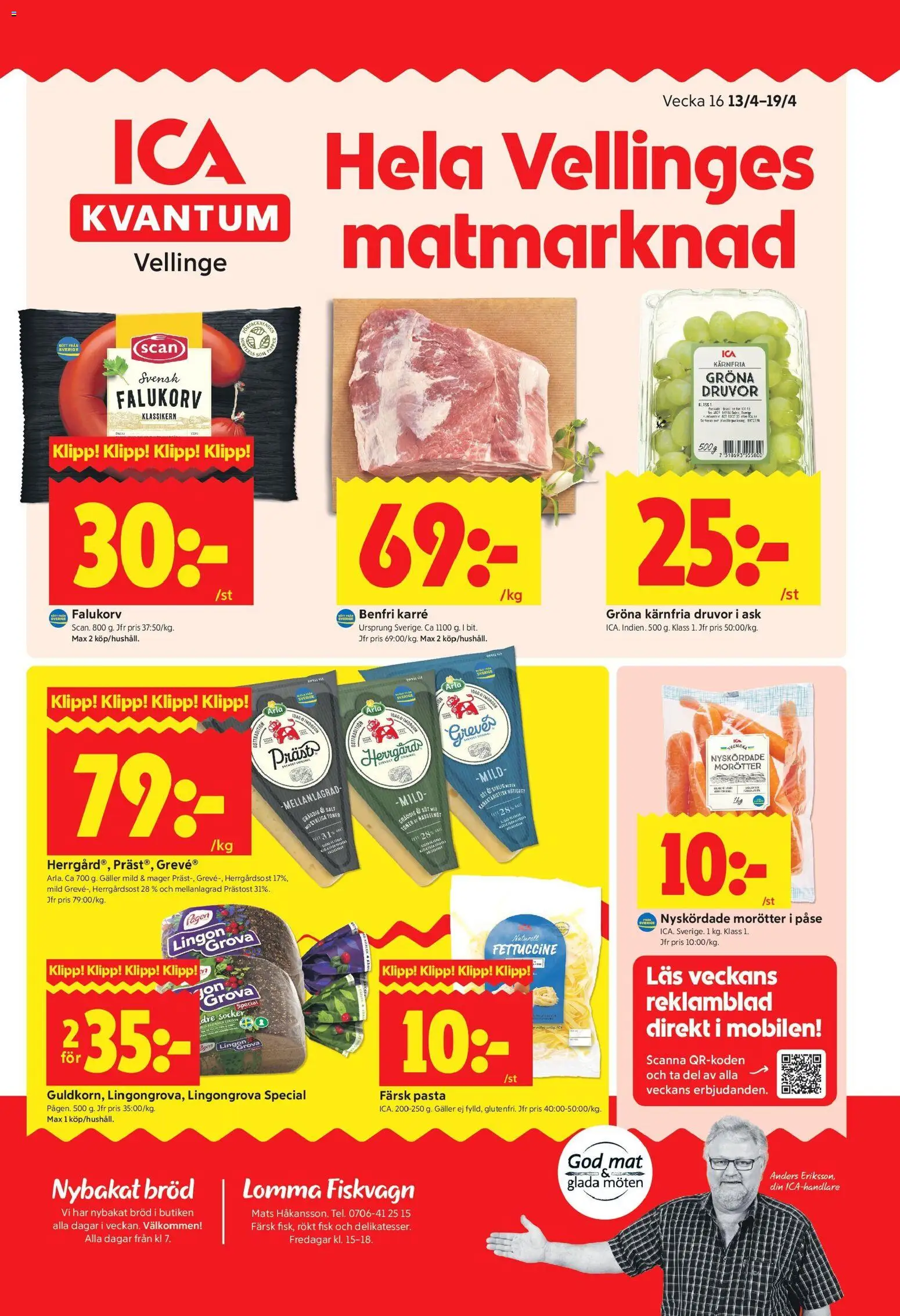 ICA Kvantum reklamblad aktuell från 13.04.2026 | Sida: 1 | Produkter: Salt, Lingongrova, Bröd, Pasta