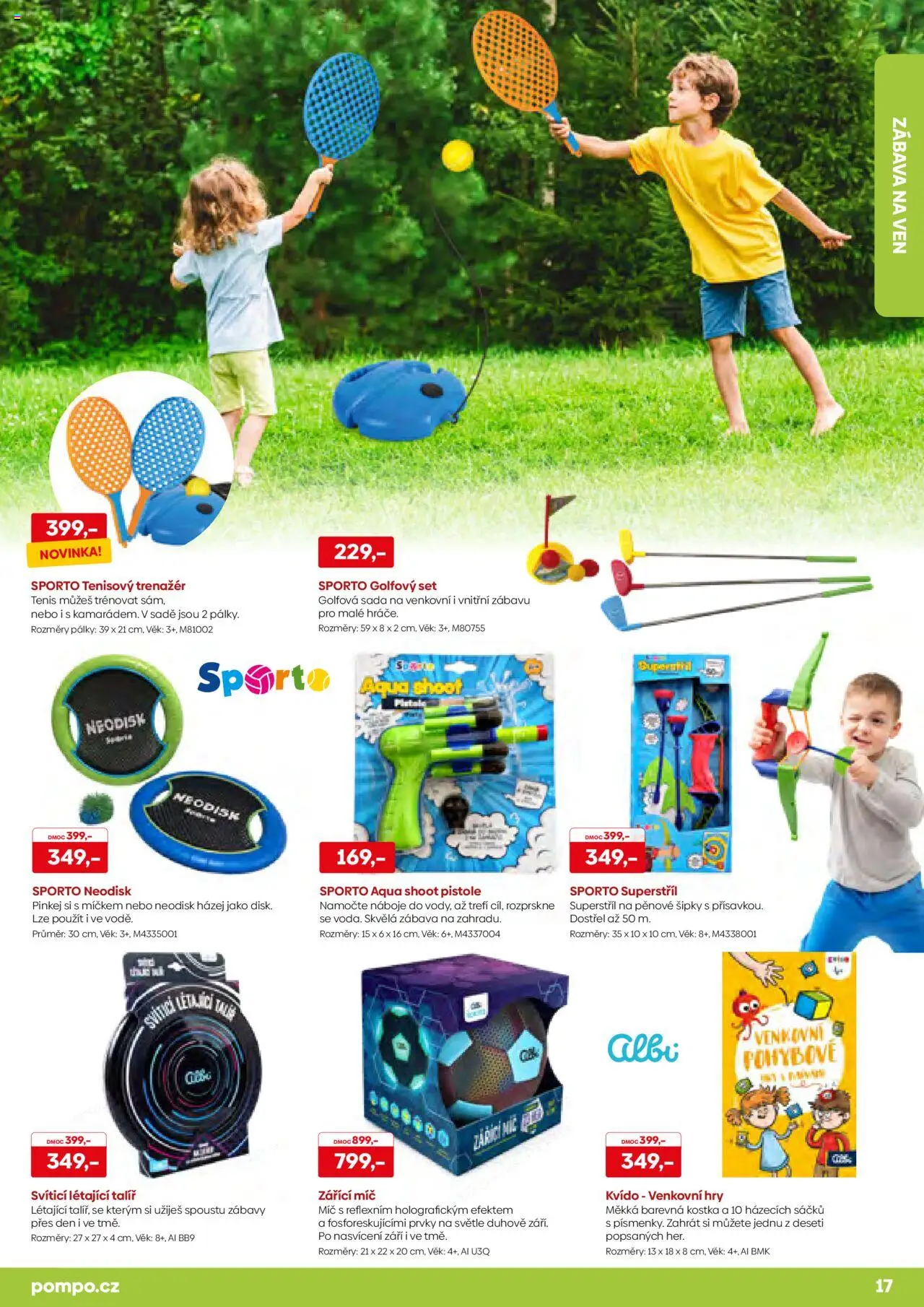 POMPO katalog Léto 2025 od 16.05.2025 | Strana: 17 | Produkty: Šipky, Létající talíř, Talíř, Tenisový trenažer