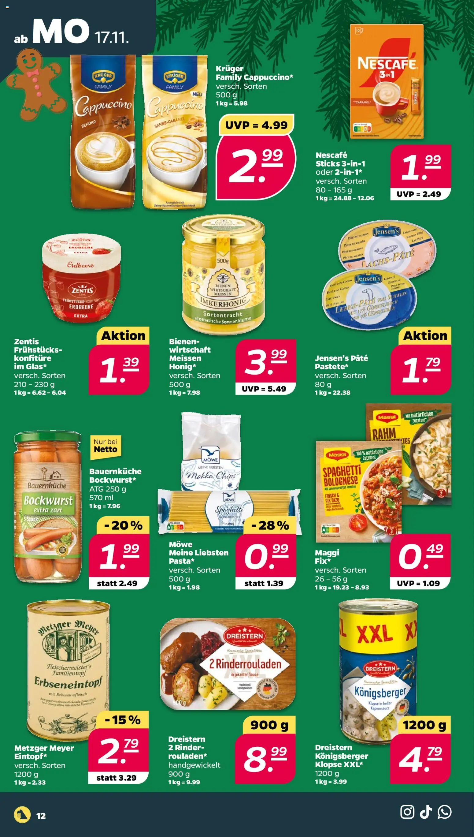 Netto Prospekt 	 – gültig ab 17.11.2025 | Seite: 12 | Produkte: Rinderrouladen, Bockwurst, Maggi, Schweinefleisch